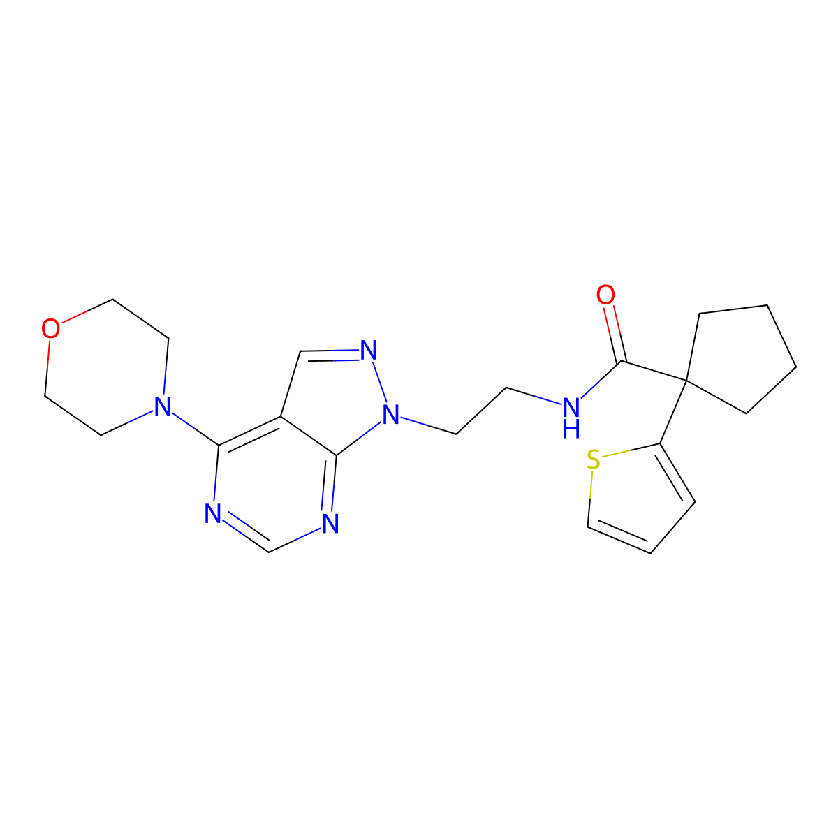 N-(2-(4-morpholino-1H-pyrazolo[3,4-d]pyrimidin-1-yl)ethyl)-1-(thiophen-2-yl)cyclopentanecarboxamide molecular structure, CAS 1170914-92-7