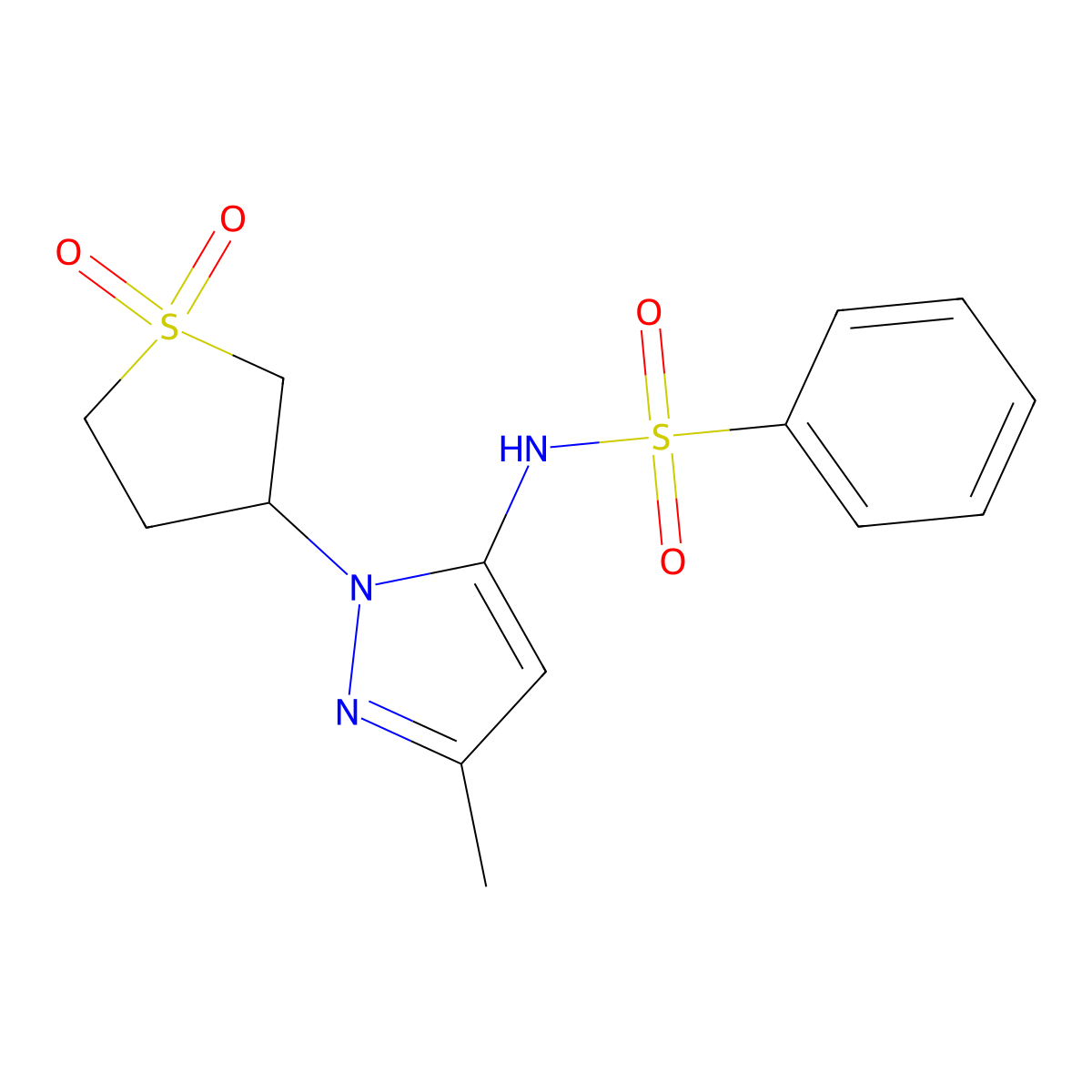 N-(1-(1,1-dioxidotetrahydrothiophen-3-yl)-3-methyl-1H-pyrazol-5-yl)benzenesulfonamide molecular structure, CAS 1170915-50-0
