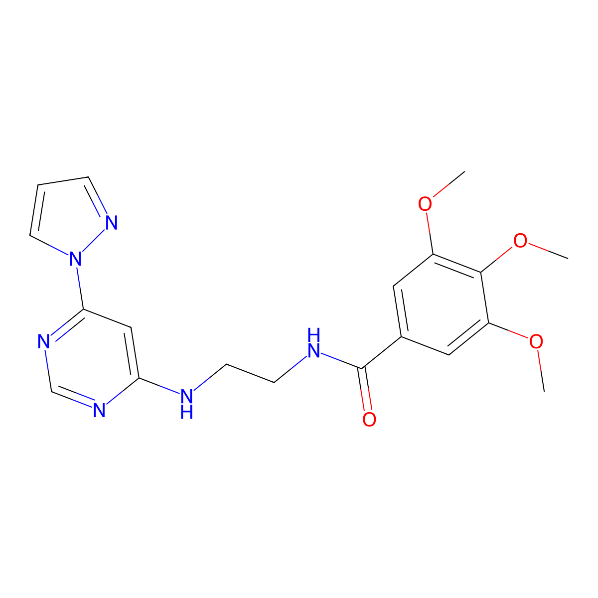 N-(2-((6-(1H-pyrazol-1-yl)pyrimidin-4-yl)amino)ethyl)-3,4,5-trimethoxybenzamide molecular structure, CAS 1170915-81-7