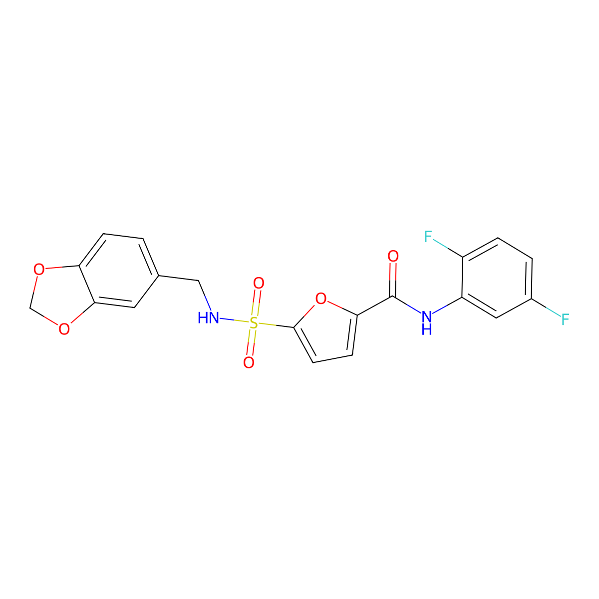5-(N-(benzo[d][1,3]dioxol-5-ylmethyl)sulfamoyl)-N-(2,5-difluorophenyl)furan-2-carboxamide molecular structure, CAS 1170916-96-7