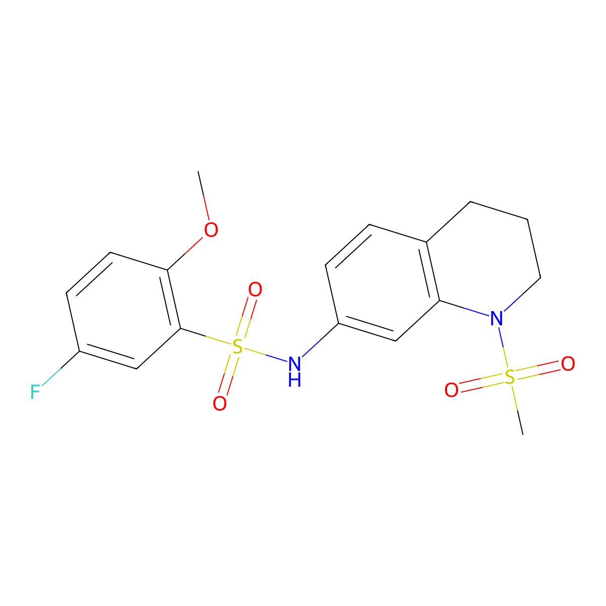 5-fluoro-2-methoxy-N-(1-methylsulfonyl-3,4-dihydro-2H-quinolin-7-yl)benzenesulfonamide molecular structure, CAS 1170917-46-0