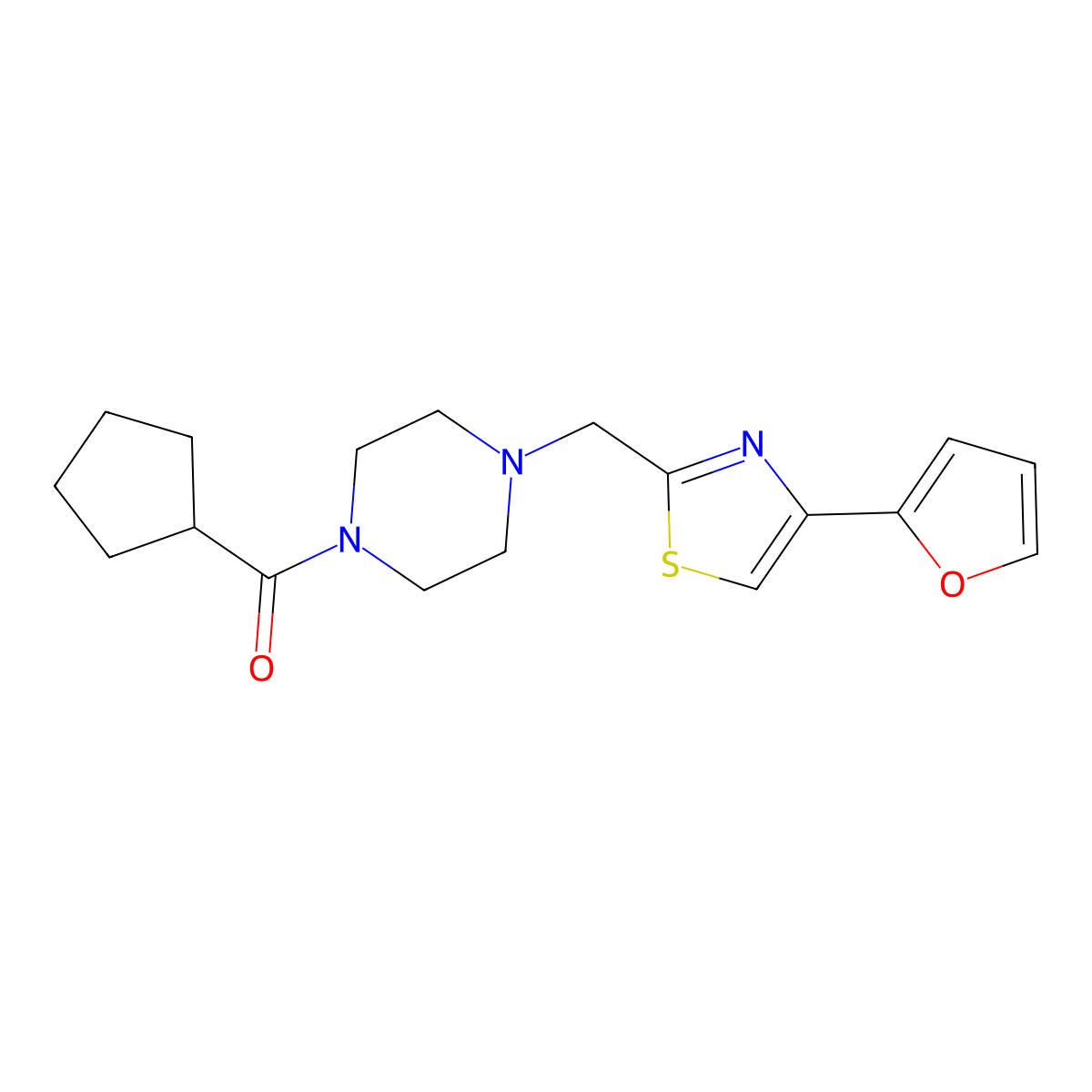 Cyclopentyl(4-((4-(furan-2-yl)thiazol-2-yl)methyl)piperazin-1-yl)methanone molecular structure, CAS 1170918-38-3