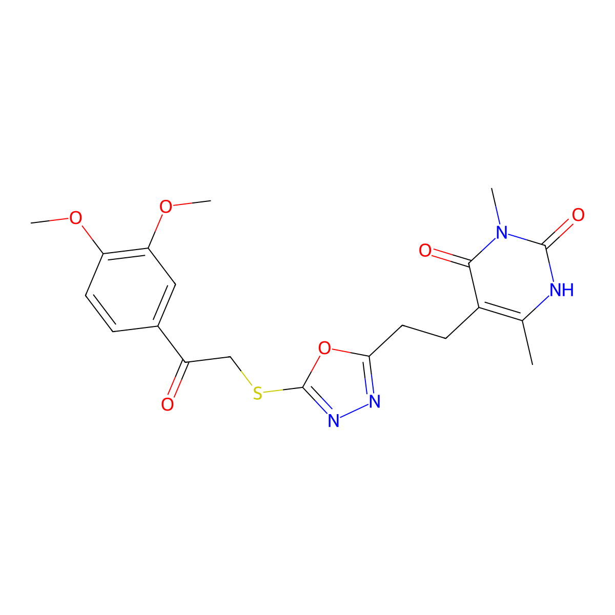 5-(2-(5-((2-(3,4-dimethoxyphenyl)-2-oxoethyl)thio)-1,3,4-oxadiazol-2-yl)ethyl)-3,6-dimethylpyrimidine-2,4(1H,3H)-dione molecular structure, CAS 1170919-91-1