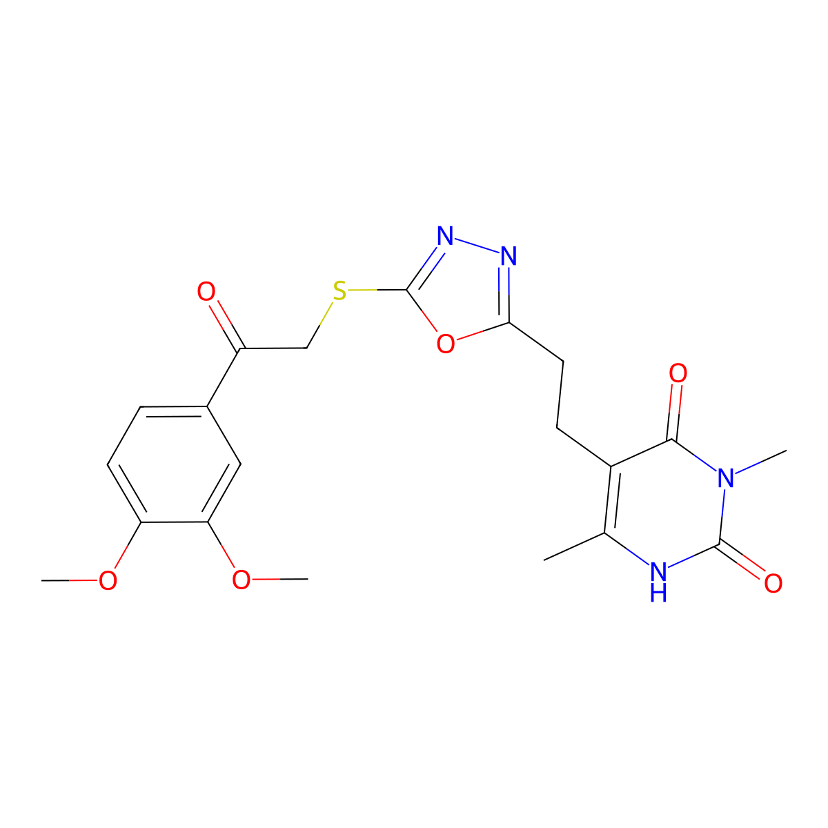 5-(2-(5-((2-(3,4-dimethoxyphenyl)-2-oxoethyl)thio)-1,3,4-oxadiazol-2-yl)ethyl)-3,6-dimethylpyrimidine-2,4(1H,3H)-dione molecular structure, CAS 1170919-91-1