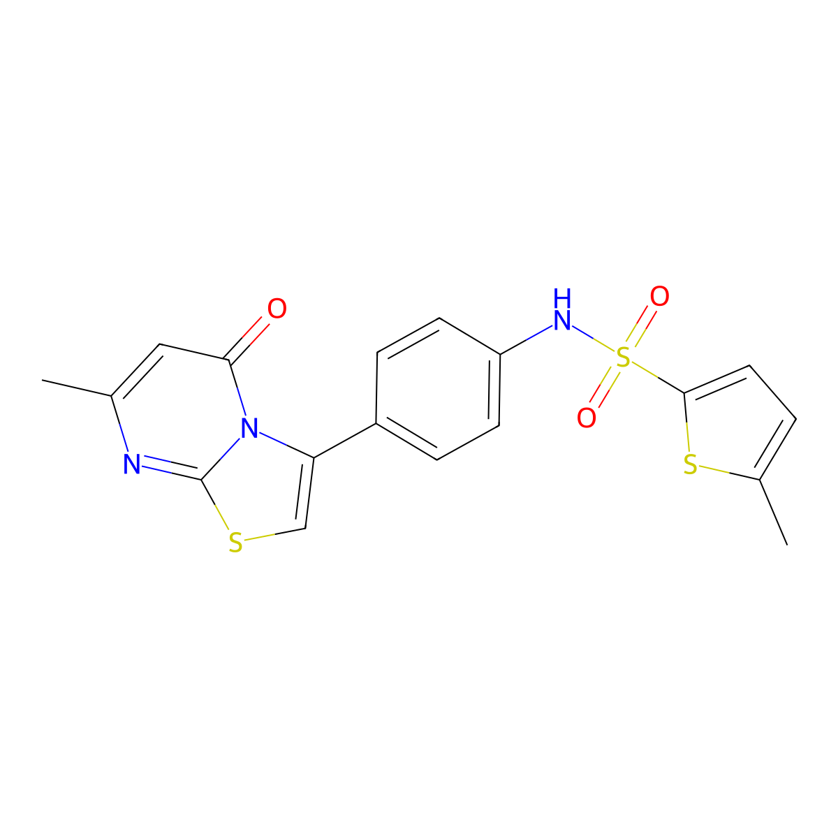 5-methyl-N-(4-(7-methyl-5-oxo-5H-thiazolo[3,2-a]pyrimidin-3-yl)phenyl)thiophene-2-sulfonamide molecular structure, CAS 1170920-11-2