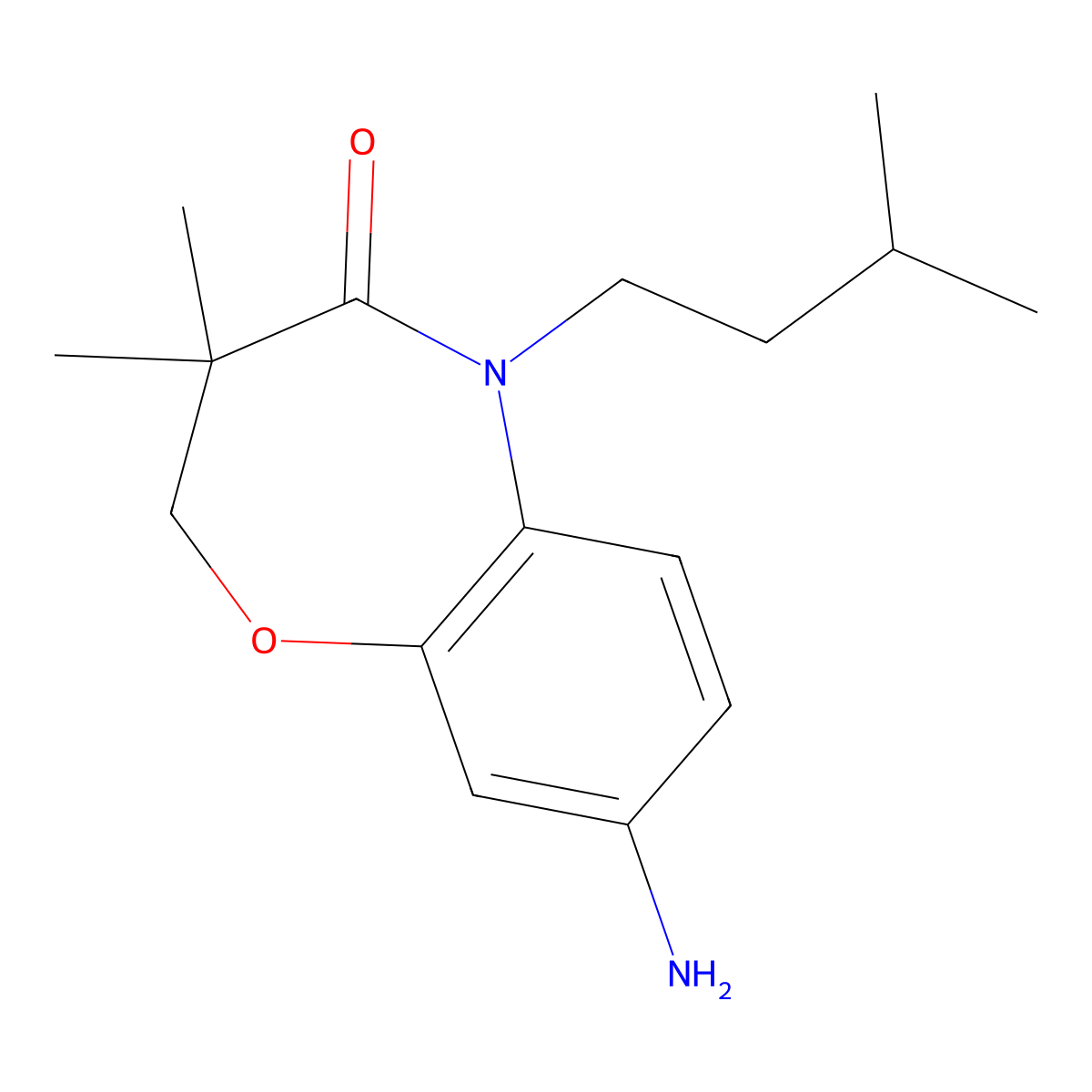 8-amino-3,3-dimethyl-5-(3-methylbutyl)-2,3-dihydro-1,5-benzoxazepin-4(5H)-one molecular structure, CAS 1170921-93-3