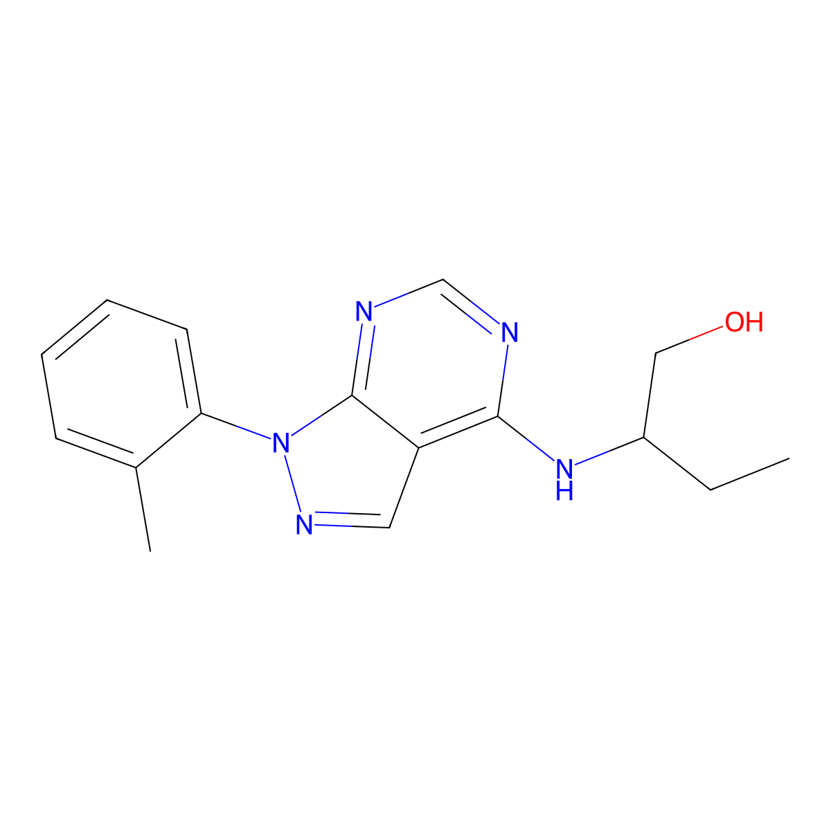 2-((1-(o-tolyl)-1H-pyrazolo[3,4-d]pyrimidin-4-yl)amino)butan-1-ol molecular structure, CAS 1170922-74-3