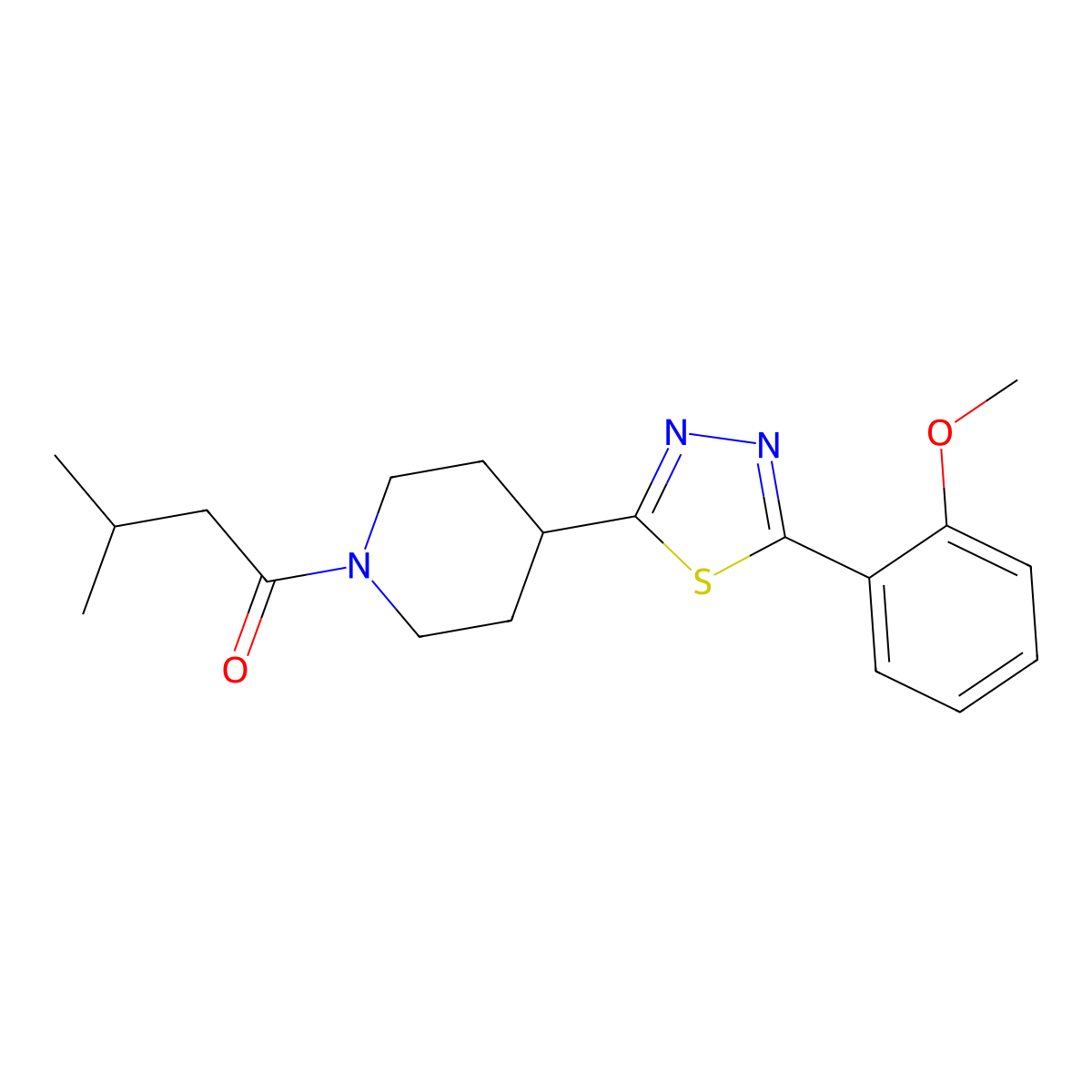 1-{4-[5-(2-Methoxyphenyl)-1,3,4-thiadiazol-2-yl]piperidin-1-yl}-3-methylbutan-1-one molecular structure, CAS 1170925-80-0
