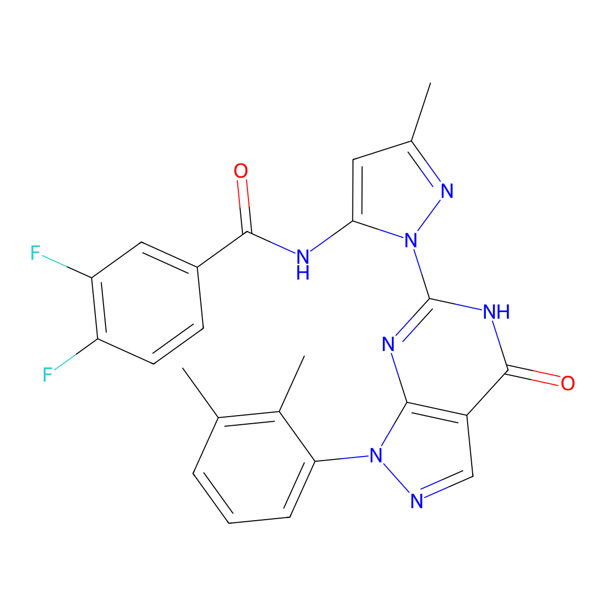 N-(1-(1-(2,3-dimethylphenyl)-4-oxo-4,5-dihydro-1H-pyrazolo[3,4-d]pyrimidin-6-yl)-3-methyl-1H-pyrazol-5-yl)-3,4-difluorobenzamide molecular structure, CAS 1170926-06-3