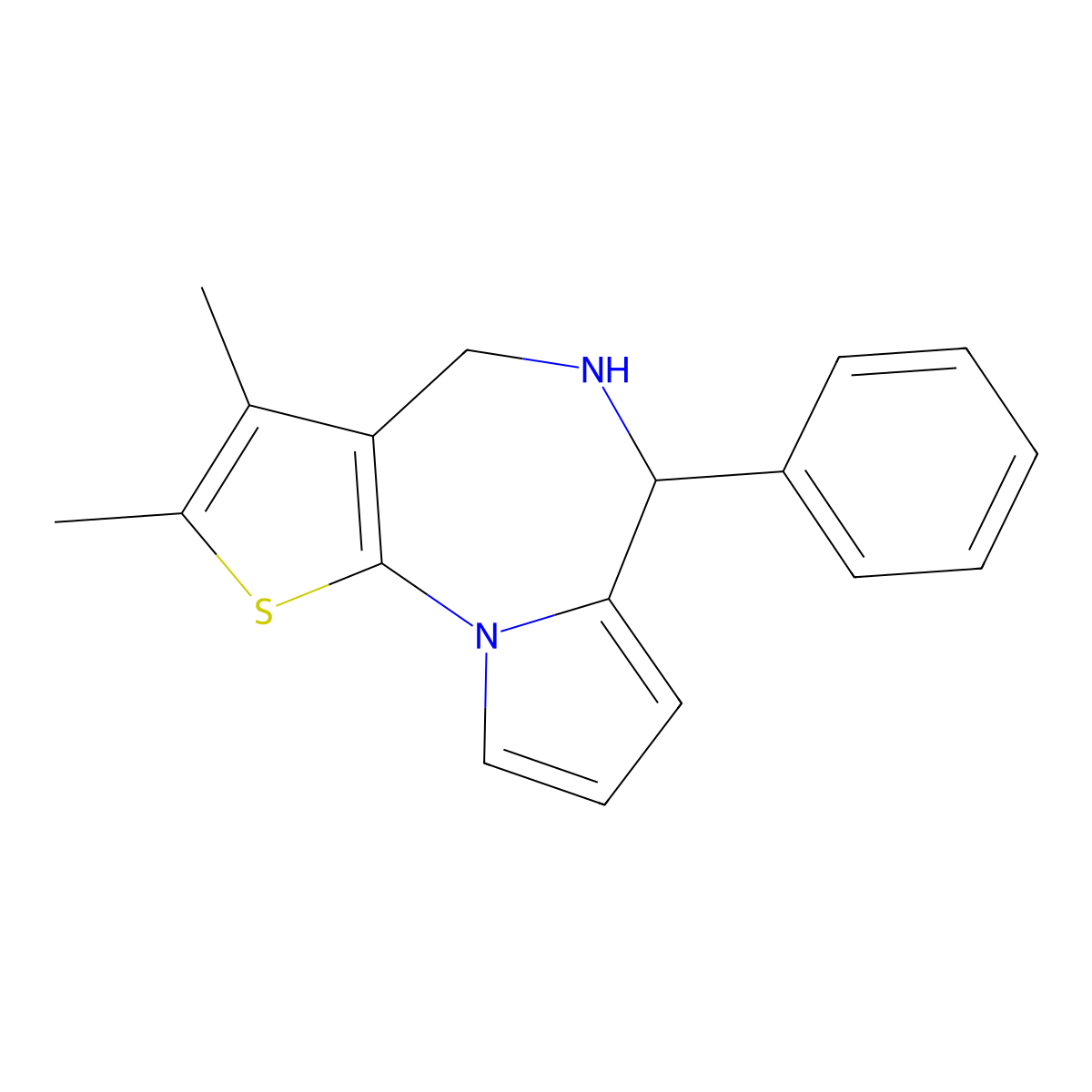 2,3-Dimethyl-6-phenyl-5,6-dihydro-4H-pyrrolo[1,2-a]thieno[3,2-f][1,4]diazepine molecular structure, CAS 1170926-91-6