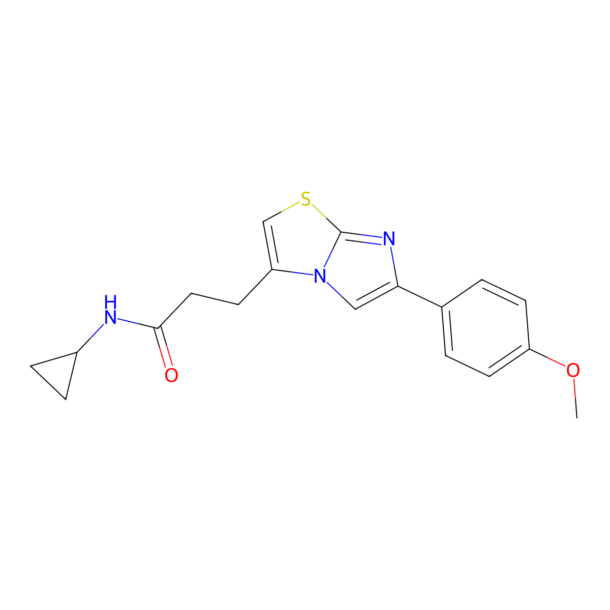 N-cyclopropyl-3-(6-(4-methoxyphenyl)imidazo[2,1-b]thiazol-3-yl)propanamide molecular structure, CAS 1170928-07-0