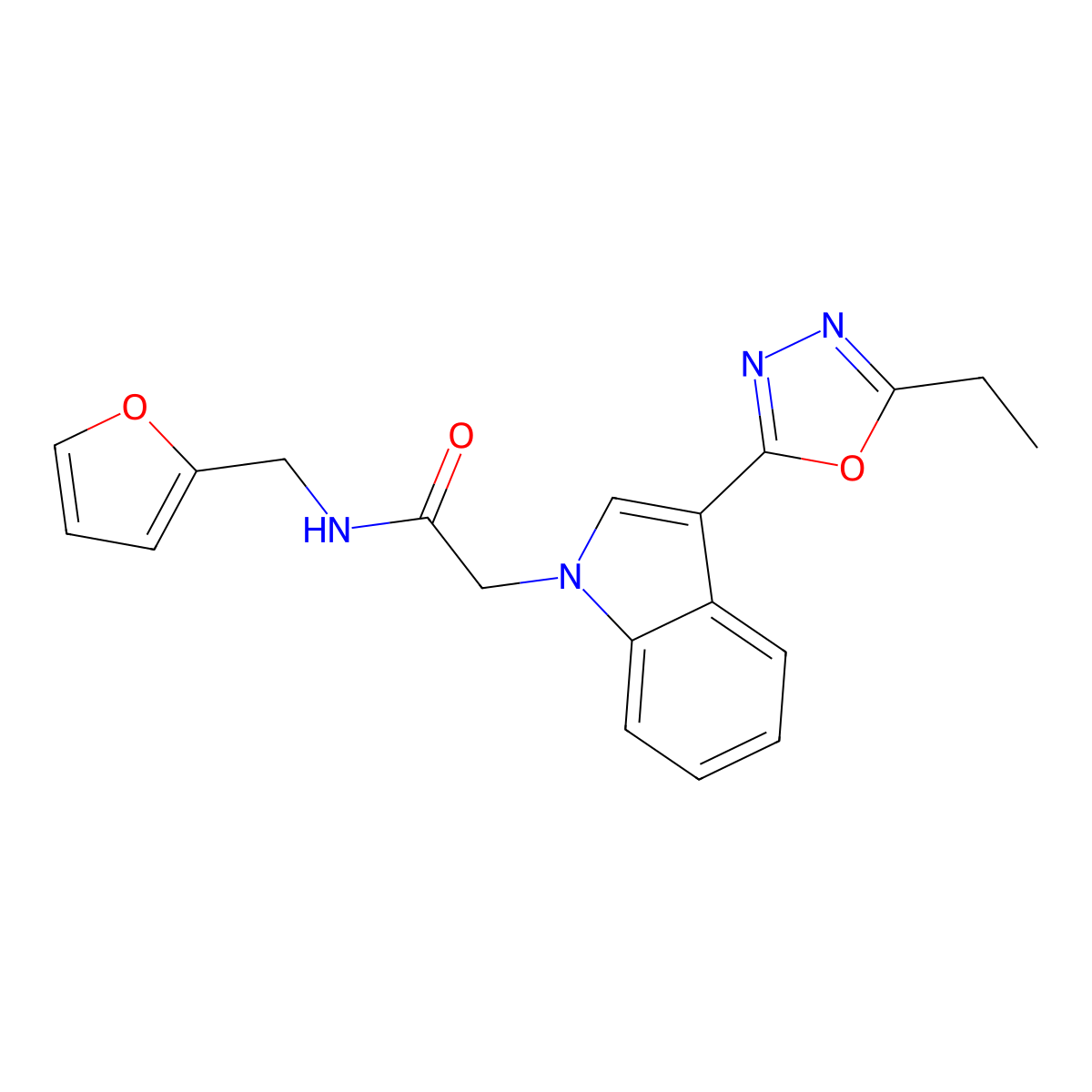 3-(5-ethyl-1,3,4-oxadiazol-2-yl)-N-(2-furanylmethyl)-1h-indol-1-ylacetamide molecular structure, CAS 1170928-77-4
