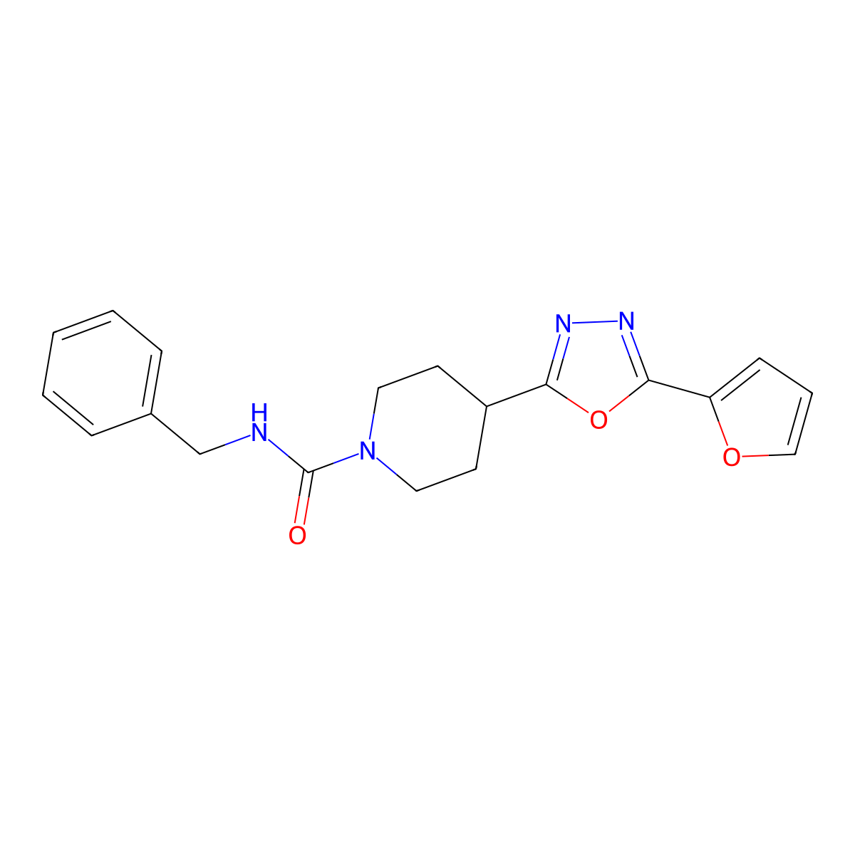 N-benzyl-4-(5-(furan-2-yl)-1,3,4-oxadiazol-2-yl)piperidine-1-carboxamide molecular structure, CAS 1170929-57-3