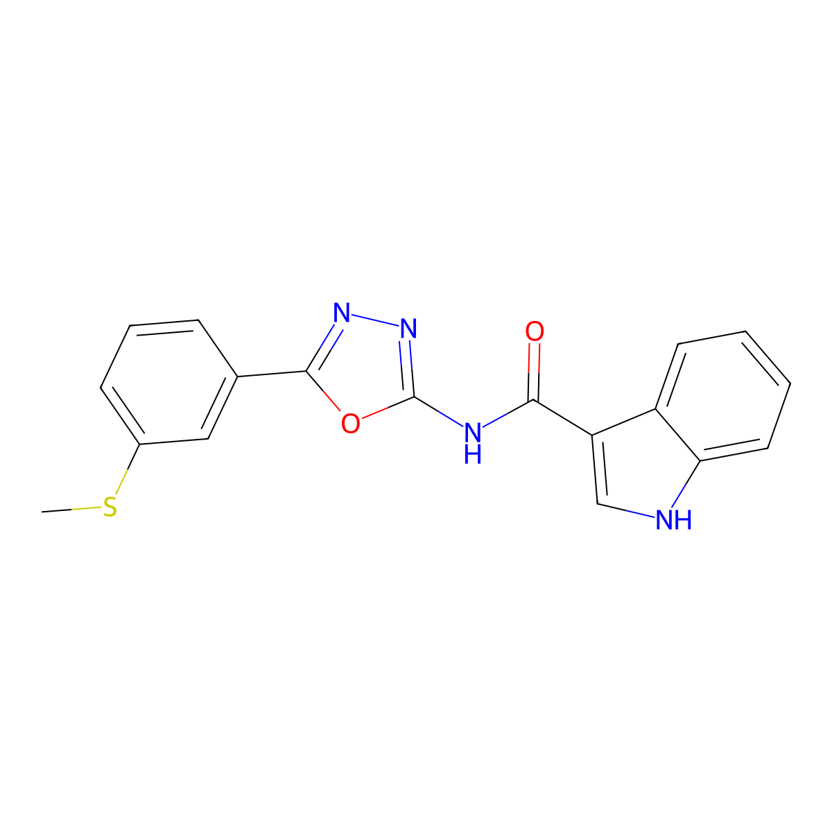 N-(5-(3-(methylthio)phenyl)-1,3,4-oxadiazol-2-yl)-1H-indole-3-carboxamide molecular structure, CAS 1170929-68-6