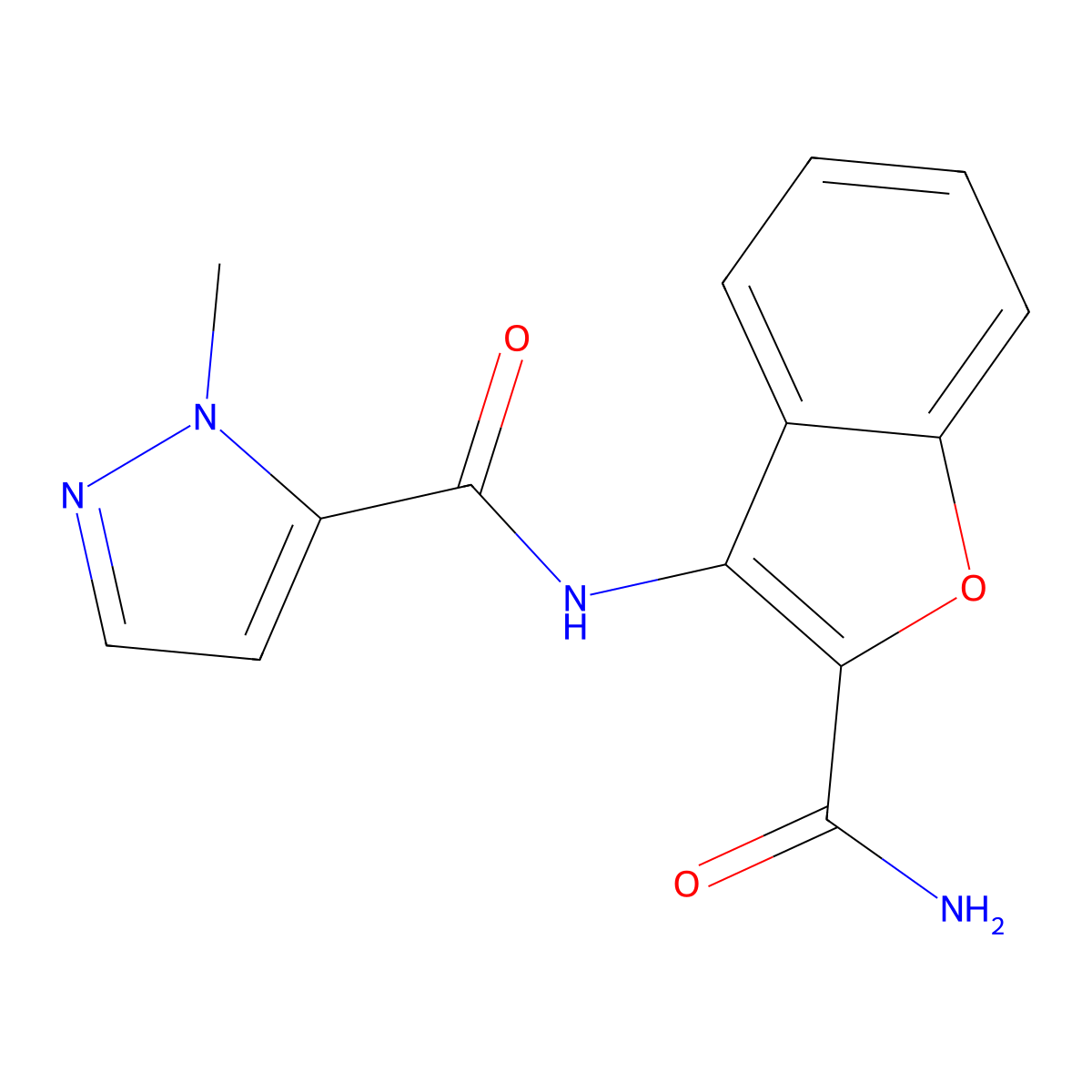 N-(2-carbamoyl-1-benzofuran-3-yl)-1-methyl-1H-pyrazole-5-carboxamide molecular structure, CAS 1170930-52-5