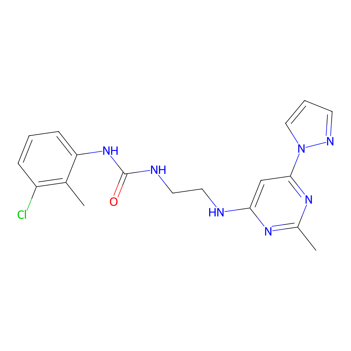 1-(3-chloro-2-methylphenyl)-3-(2-((2-methyl-6-(1H-pyrazol-1-yl)pyrimidin-4-yl)amino)ethyl)urea molecular structure, CAS 1170931-77-7