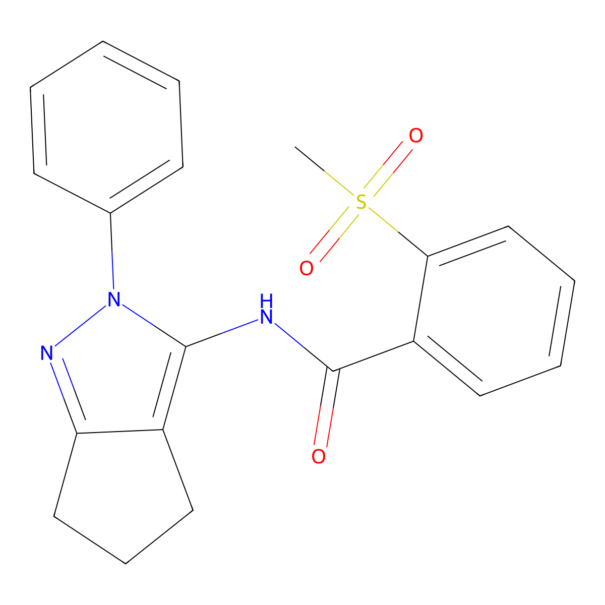 2-(methylsulfonyl)-N-(2-phenyl-2,4,5,6-tetrahydrocyclopenta[c]pyrazol-3-yl)benzamide molecular structure, CAS 1170932-36-1