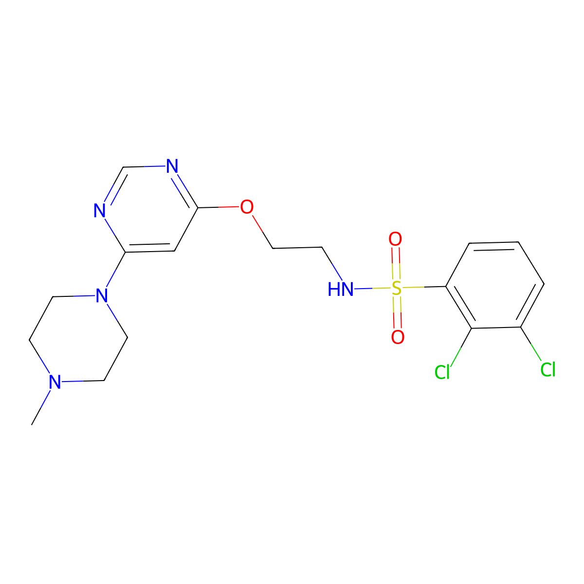 2,3-dichloro-N-(2-((6-(4-methylpiperazin-1-yl)pyrimidin-4-yl)oxy)ethyl)benzenesulfonamide molecular structure, CAS 1170932-70-3