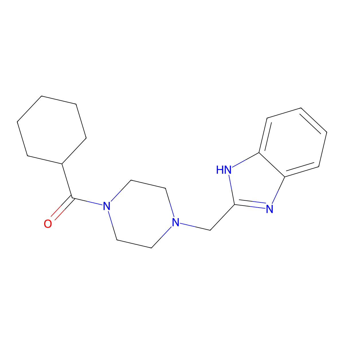 (4-((1H-benzo[d]imidazol-2-yl)methyl)piperazin-1-yl)(cyclohexyl)methanone molecular structure, CAS 1170932-82-7