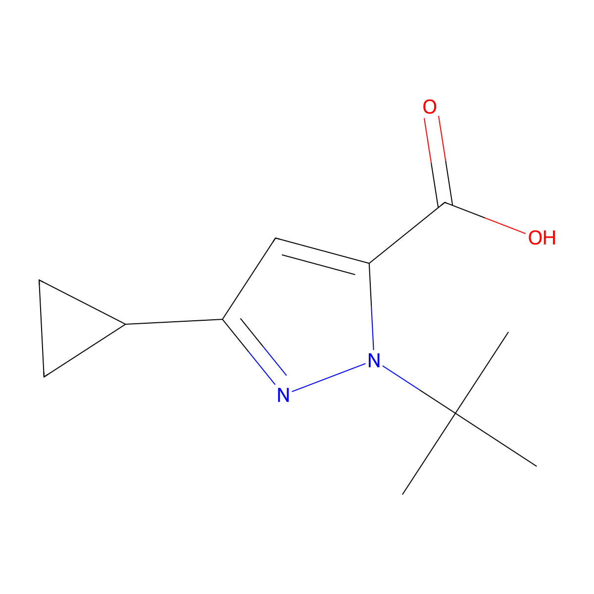 1-tert-butyl-3-cyclopropyl-1H-pyrazole-5-carboxylic acid molecular structure, CAS 1170933-09-1