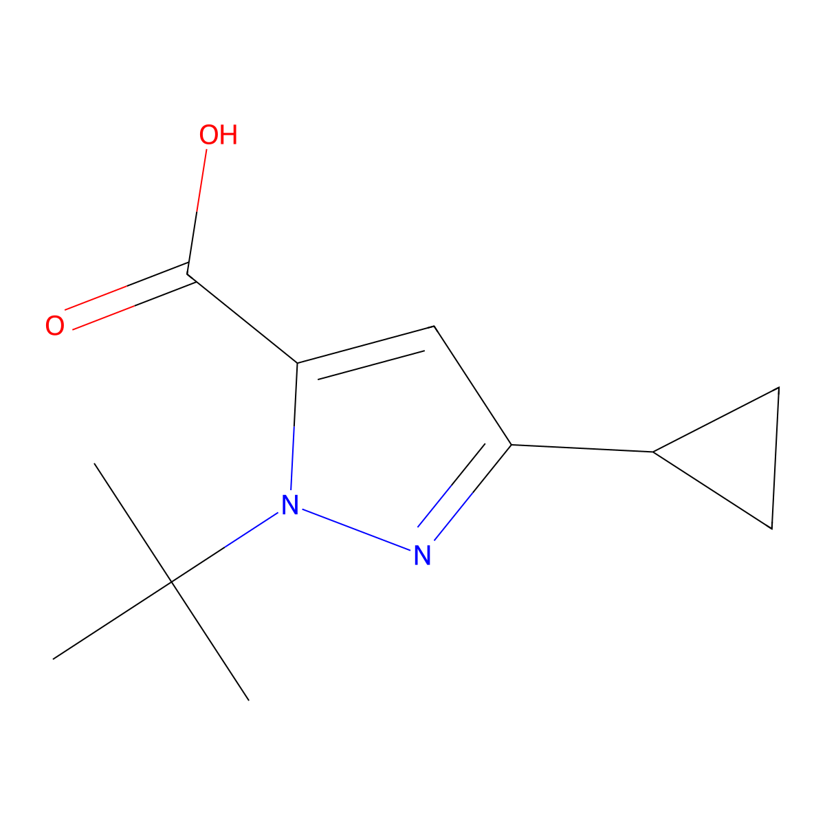 1-tert-butyl-3-cyclopropyl-1H-pyrazole-5-carboxylic acid molecular structure, CAS 1170933-09-1