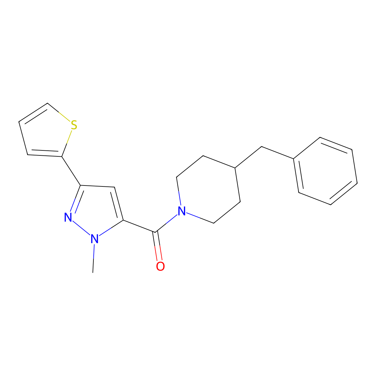 (4-benzylpiperidino)[1-methyl-3-(2-thienyl)-1H-pyrazol-5-yl]methanone molecular structure, CAS 1170935-04-2