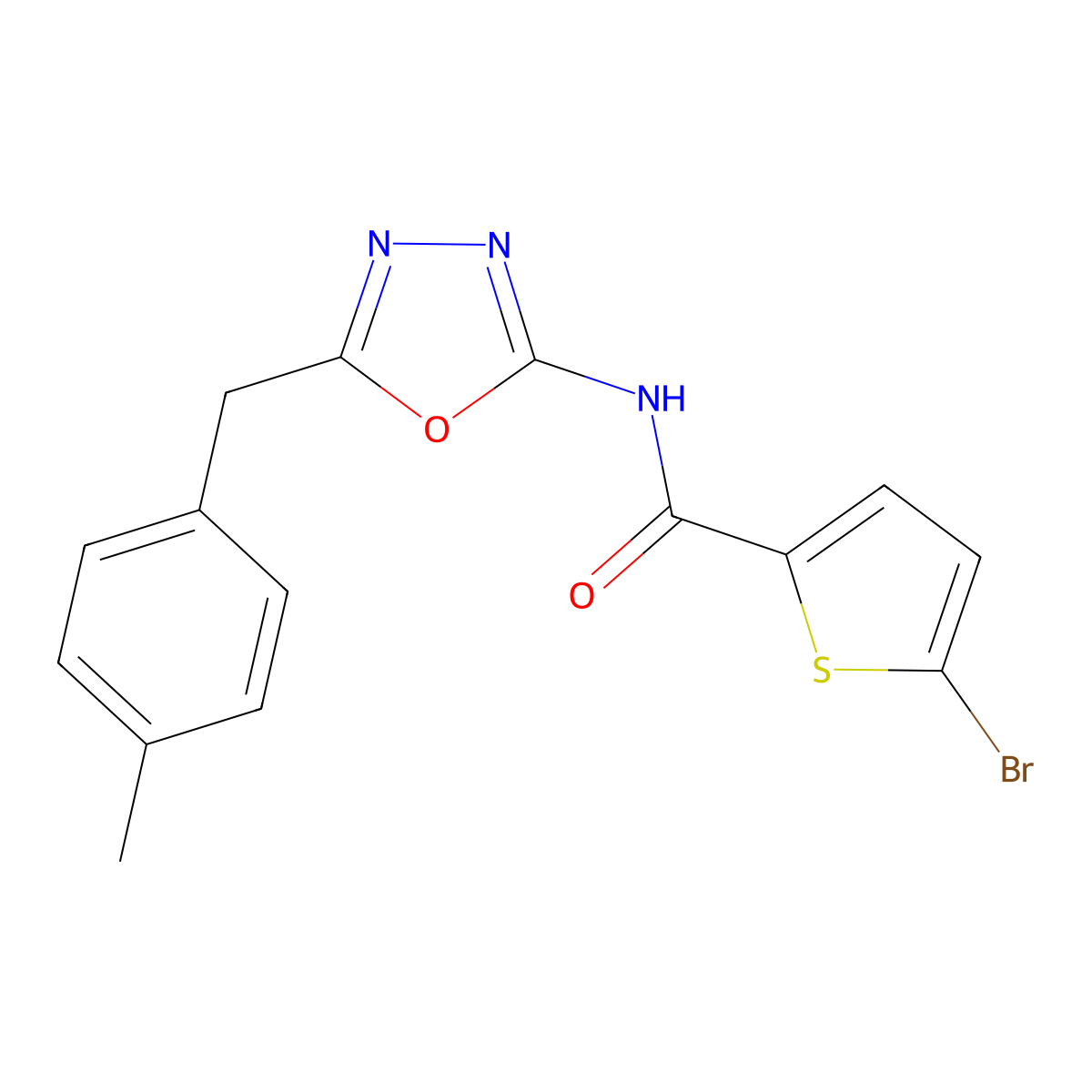 5-bromo-N-(5-(4-methylbenzyl)-1,3,4-oxadiazol-2-yl)thiophene-2-carboxamide molecular structure, CAS 1170935-55-3
