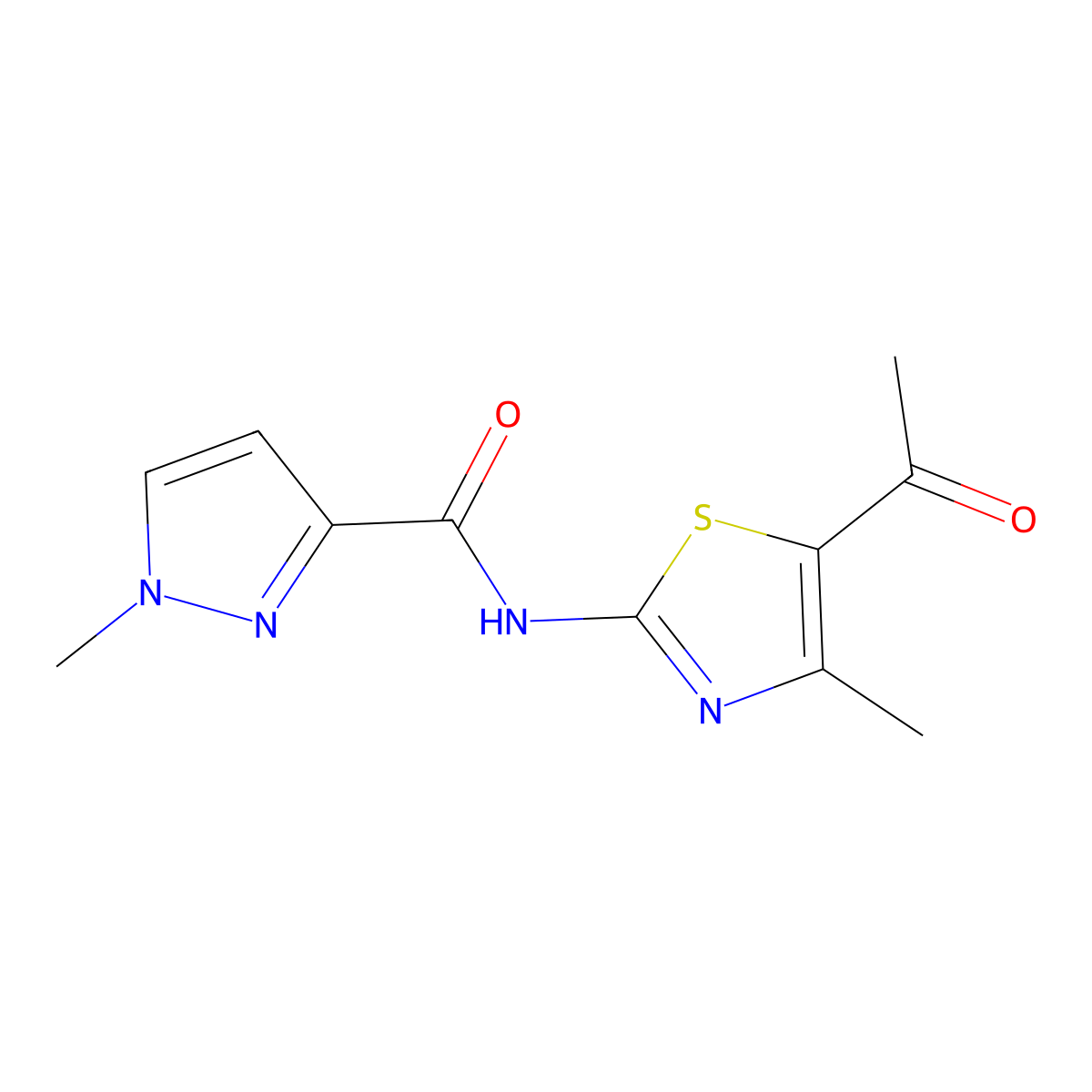 N-(5-acetyl-4-methylthiazol-2-yl)-1-methyl-1H-pyrazole-3-carboxamide molecular structure, CAS 1170937-87-7