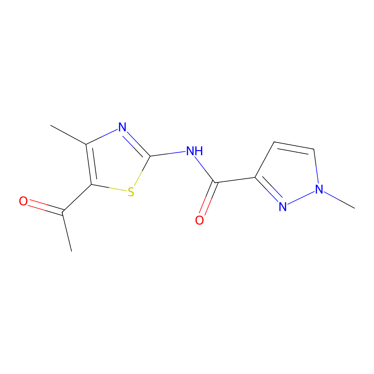 N-(5-acetyl-4-methylthiazol-2-yl)-1-methyl-1H-pyrazole-3-carboxamide molecular structure, CAS 1170937-87-7