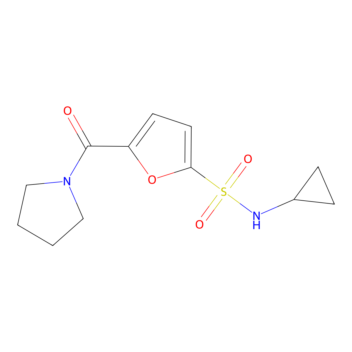 N-cyclopropyl-5-(pyrrolidine-1-carbonyl)furan-2-sulfonamide molecular structure, CAS 1170938-14-3