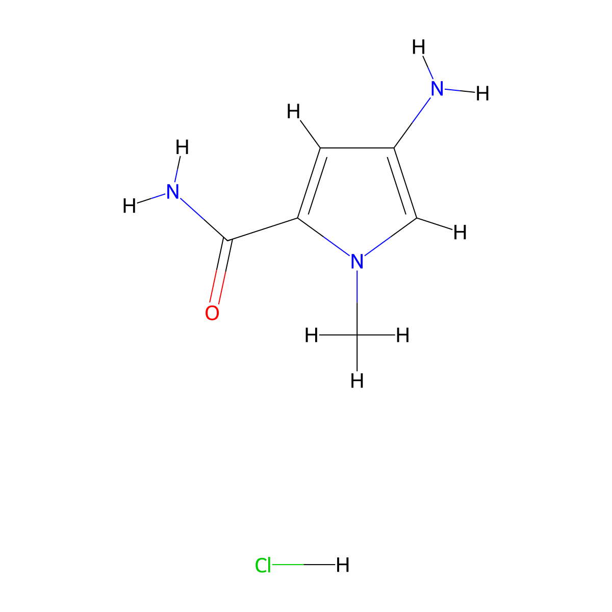 4-amino-1-methyl-1H-pyrrole-2-carboxamide hydrochloride molecular structure, CAS 1170938-65-4
