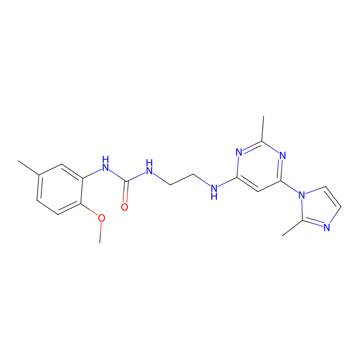 1-(2-methoxy-5-methylphenyl)-3-(2-((2-methyl-6-(2-methyl-1H-imidazol-1-yl)pyrimidin-4-yl)amino)ethyl)urea molecular structure, CAS 1170939-48-6
