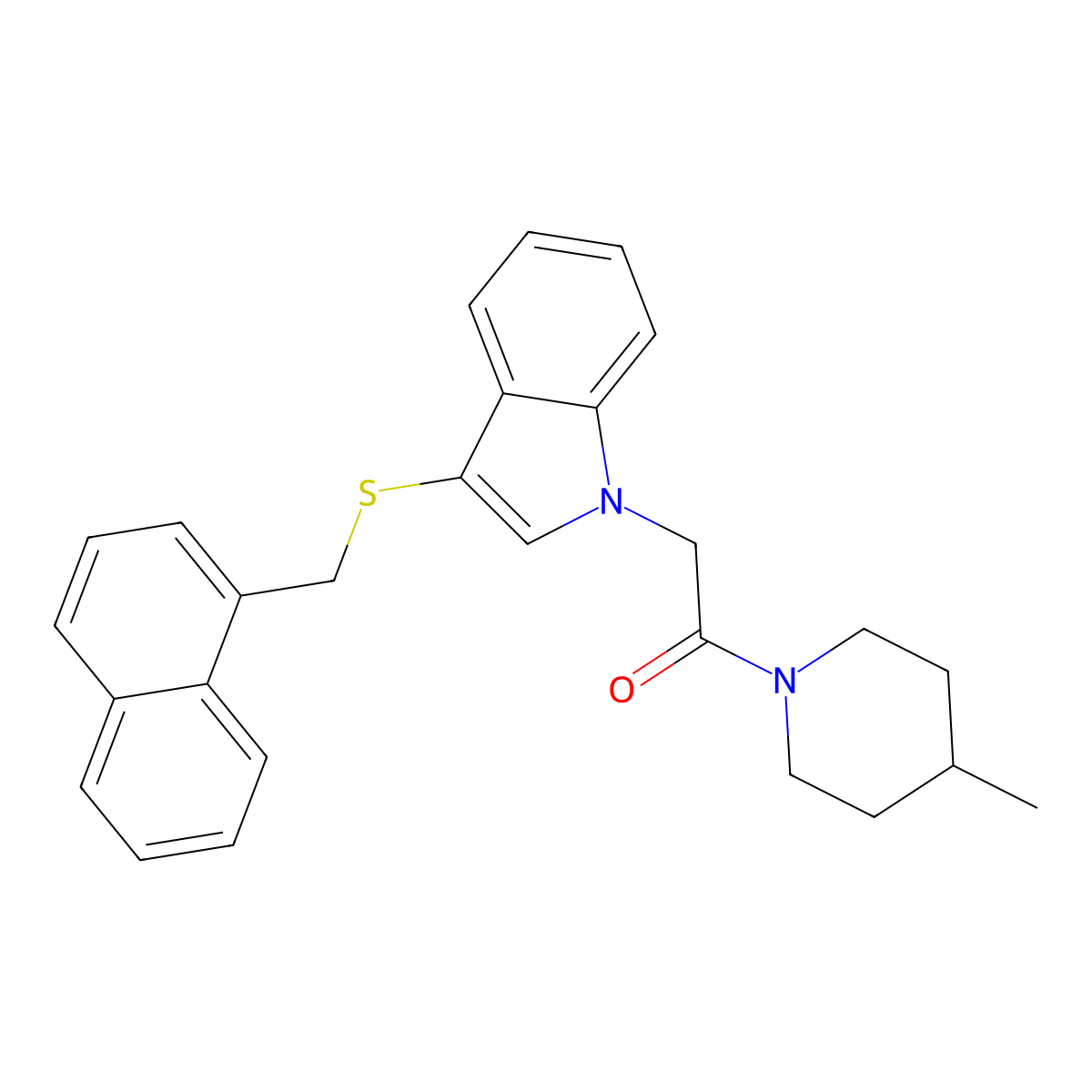 1-(4-methylpiperidin-1-yl)-2-(3-((naphthalen-1-ylmethyl)thio)-1H-indol-1-yl)ethanone molecular structure, CAS 1170940-24-5