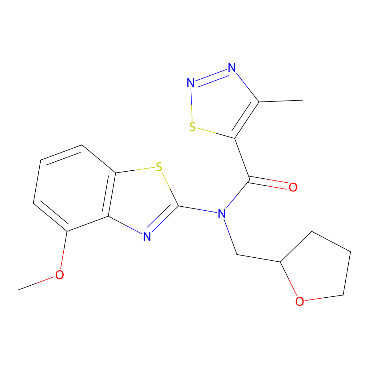 N-(4-methoxybenzo[d]thiazol-2-yl)-4-methyl-N-((tetrahydrofuran-2-yl)methyl)-1,2,3-thiadiazole-5-carboxamide molecular structure, CAS 1170942-72-9