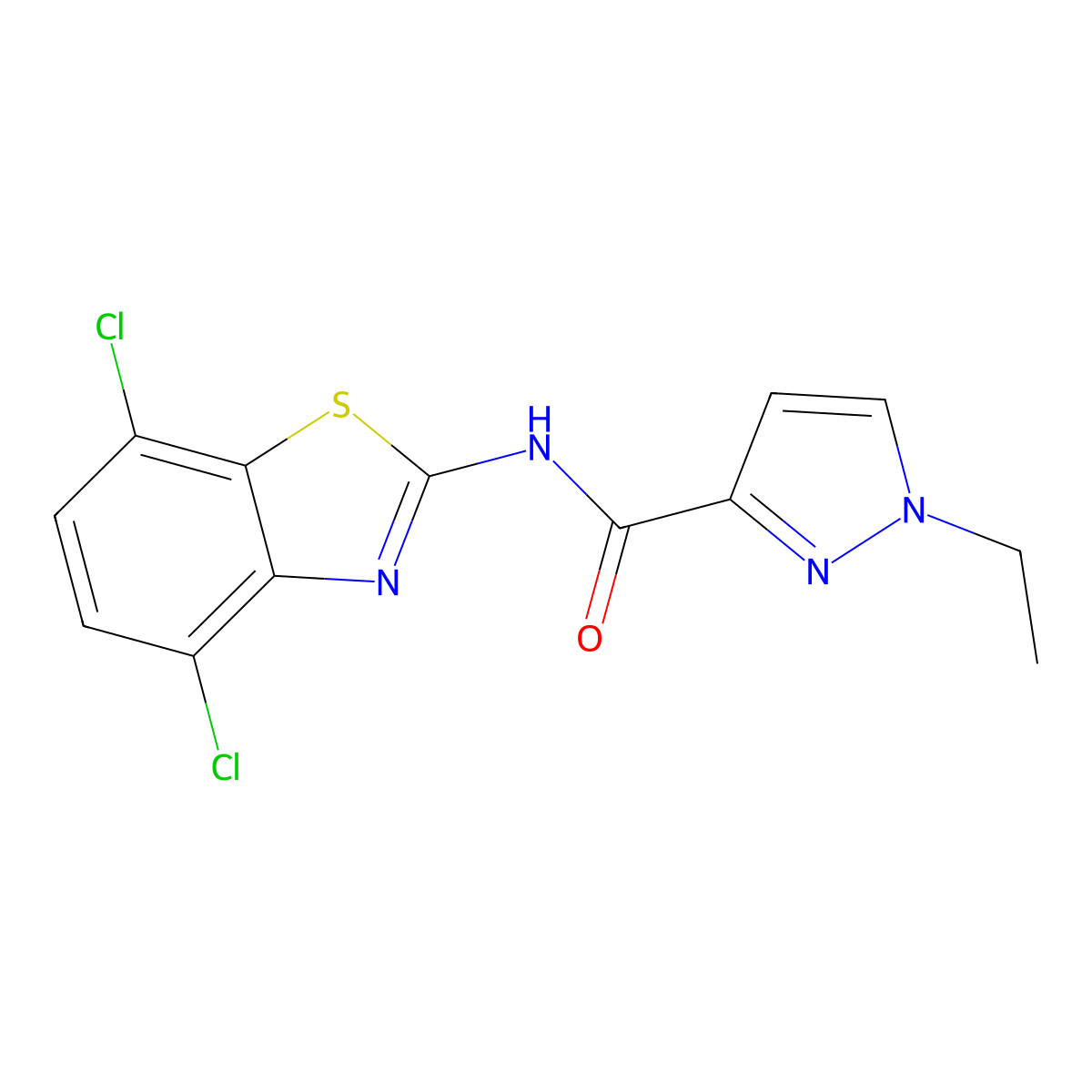 N-(4,7-dichlorobenzo[d]thiazol-2-yl)-1-ethyl-1H-pyrazole-3-carboxamide molecular structure, CAS 1170946-10-7