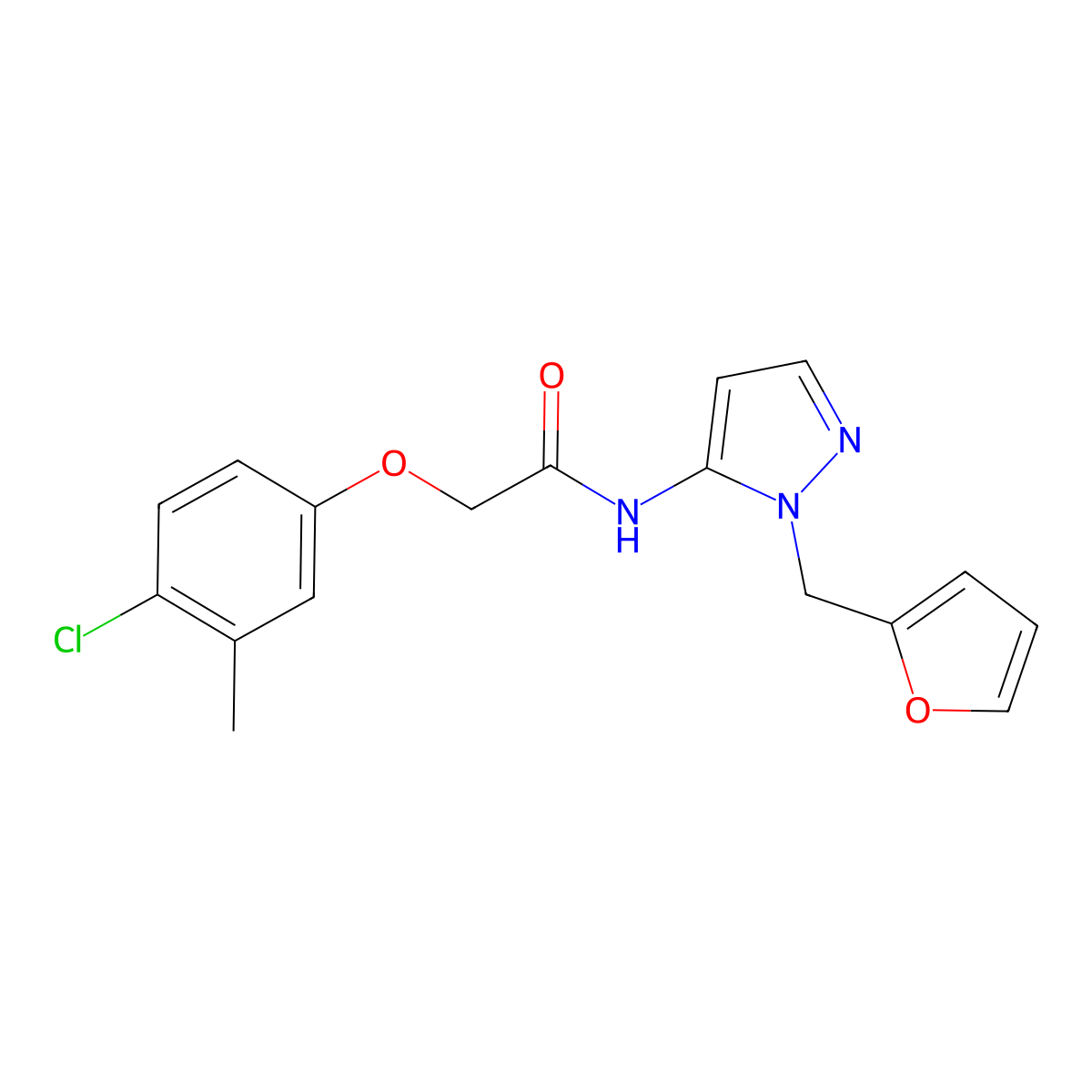 2-(4-chloro-3-methylphenoxy)-N-[1-(2-furylmethyl)-1H-pyrazol-5-yl]acetamide molecular structure, CAS 1170947-31-5
