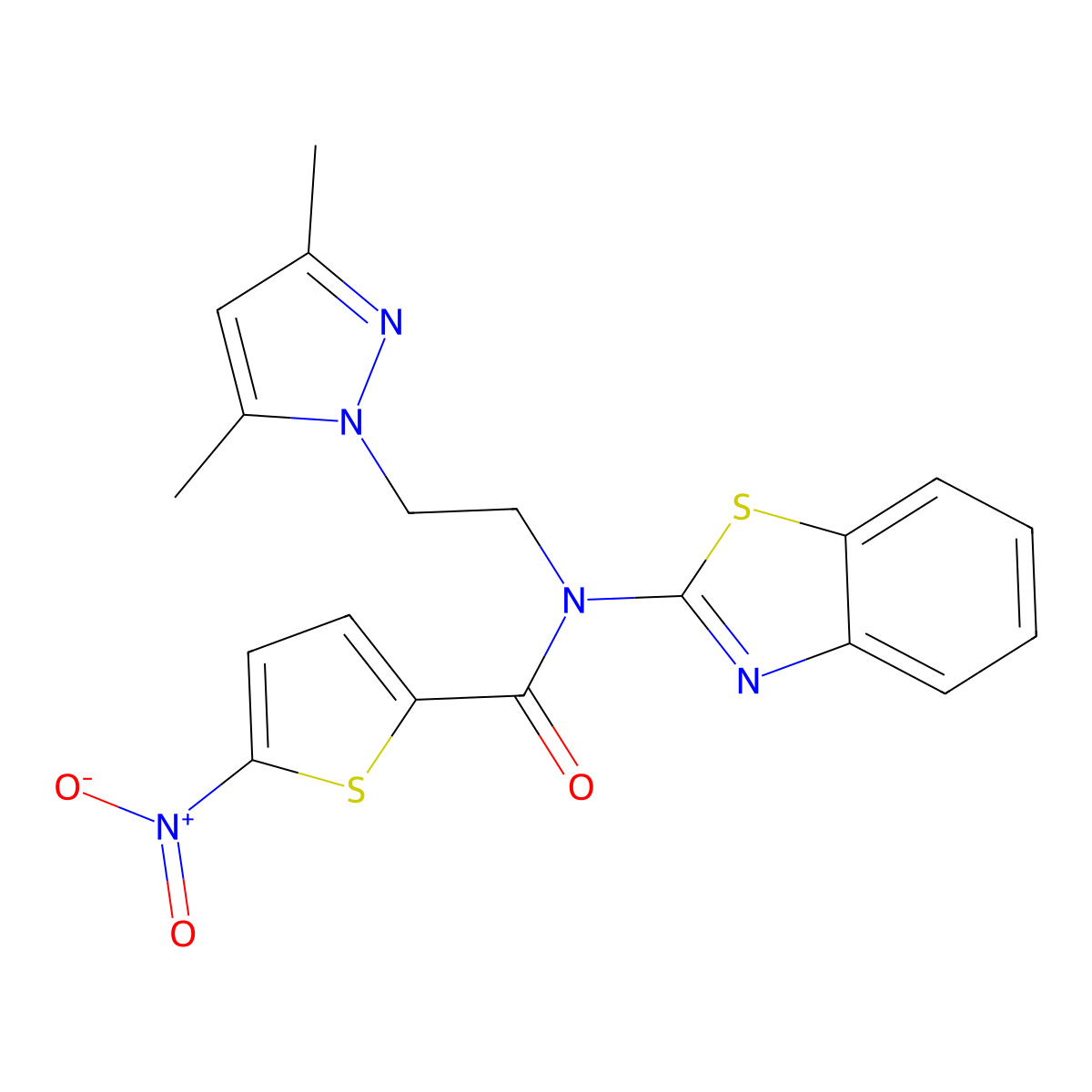 N-(benzo[d]thiazol-2-yl)-N-(2-(3,5-dimethyl-1H-pyrazol-1-yl)ethyl)-5-nitrothiophene-2-carboxamide molecular structure, CAS 1170947-58-6