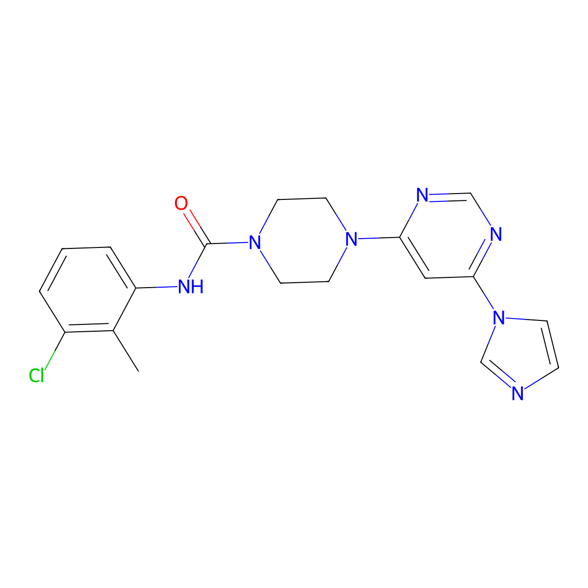 4-(6-(1H-imidazol-1-yl)pyrimidin-4-yl)-N-(3-chloro-2-methylphenyl)piperazine-1-carboxamide molecular structure, CAS 1170949-85-5