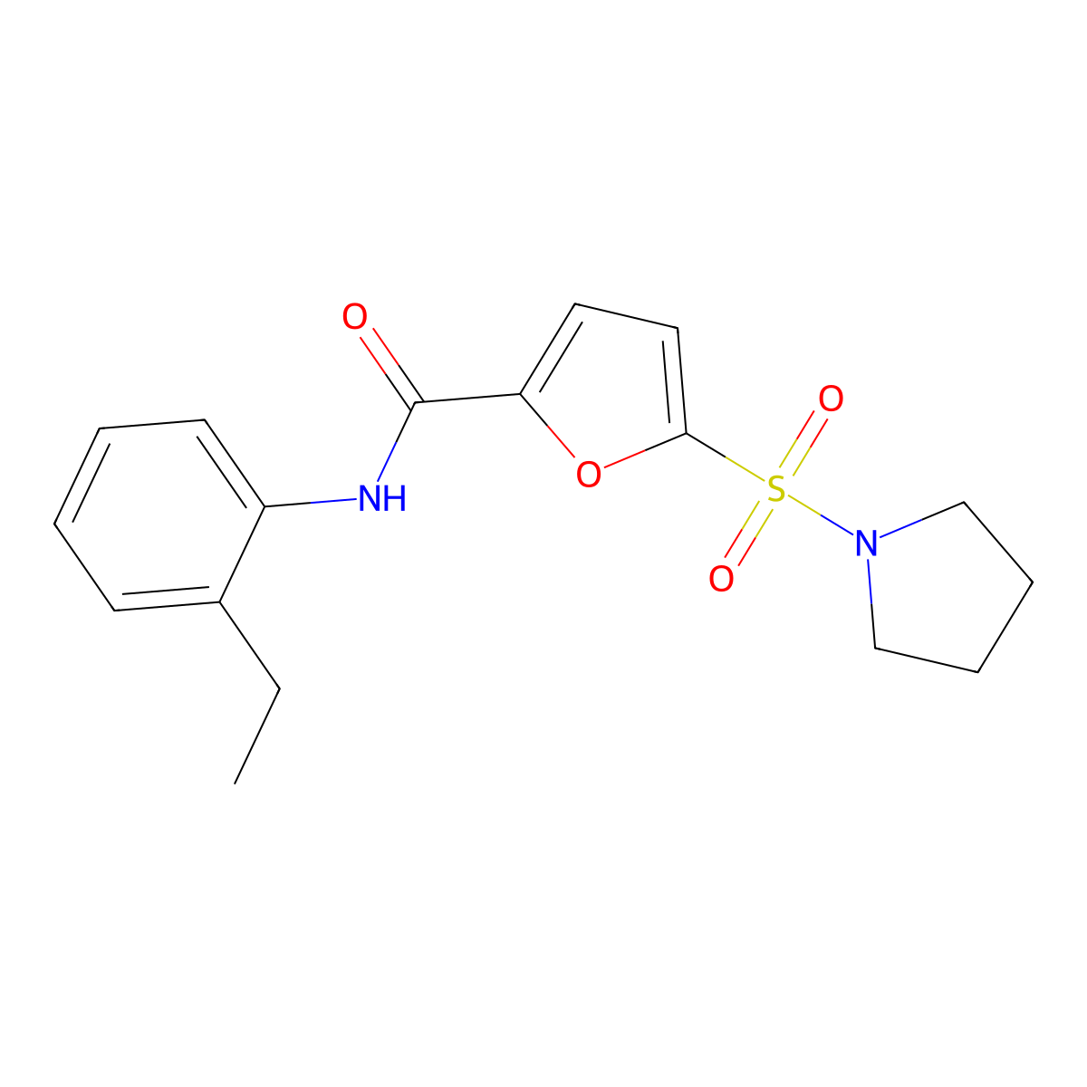 N-(2-ethylphenyl)-5-(pyrrolidin-1-ylsulfonyl)furan-2-carboxamide molecular structure, CAS 1170950-11-4