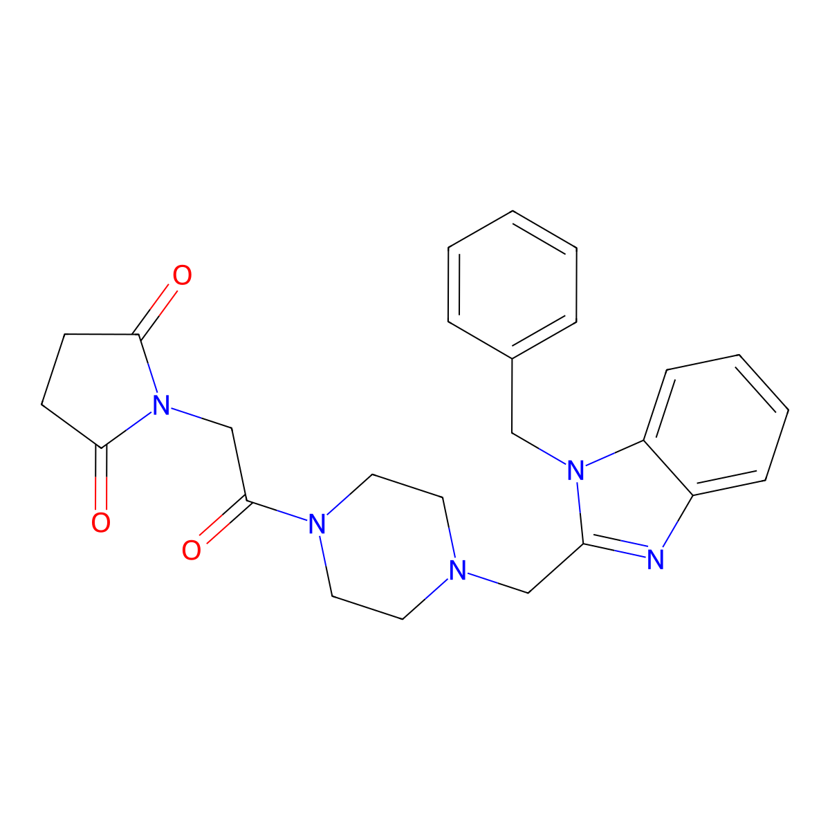 1-(2-(4-((1-benzyl-1H-benzo[d]imidazol-2-yl)methyl)piperazin-1-yl)-2-oxoethyl)pyrrolidine-2,5-dione molecular structure, CAS 1170950-80-7