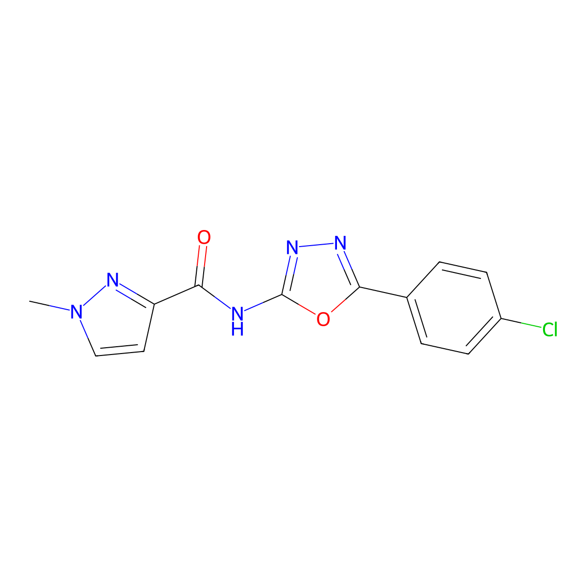 N-(5-(4-chlorophenyl)-1,3,4-oxadiazol-2-yl)-1-methyl-1H-pyrazole-3-carboxamide molecular structure, CAS 1170951-37-7