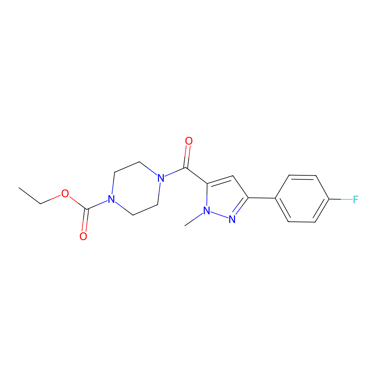 ethyl 4-[3-(4-fluorophenyl)-1-methyl-1H-pyrazole-5-carbonyl]piperazine-1-carboxylate molecular structure, CAS 1170951-53-7