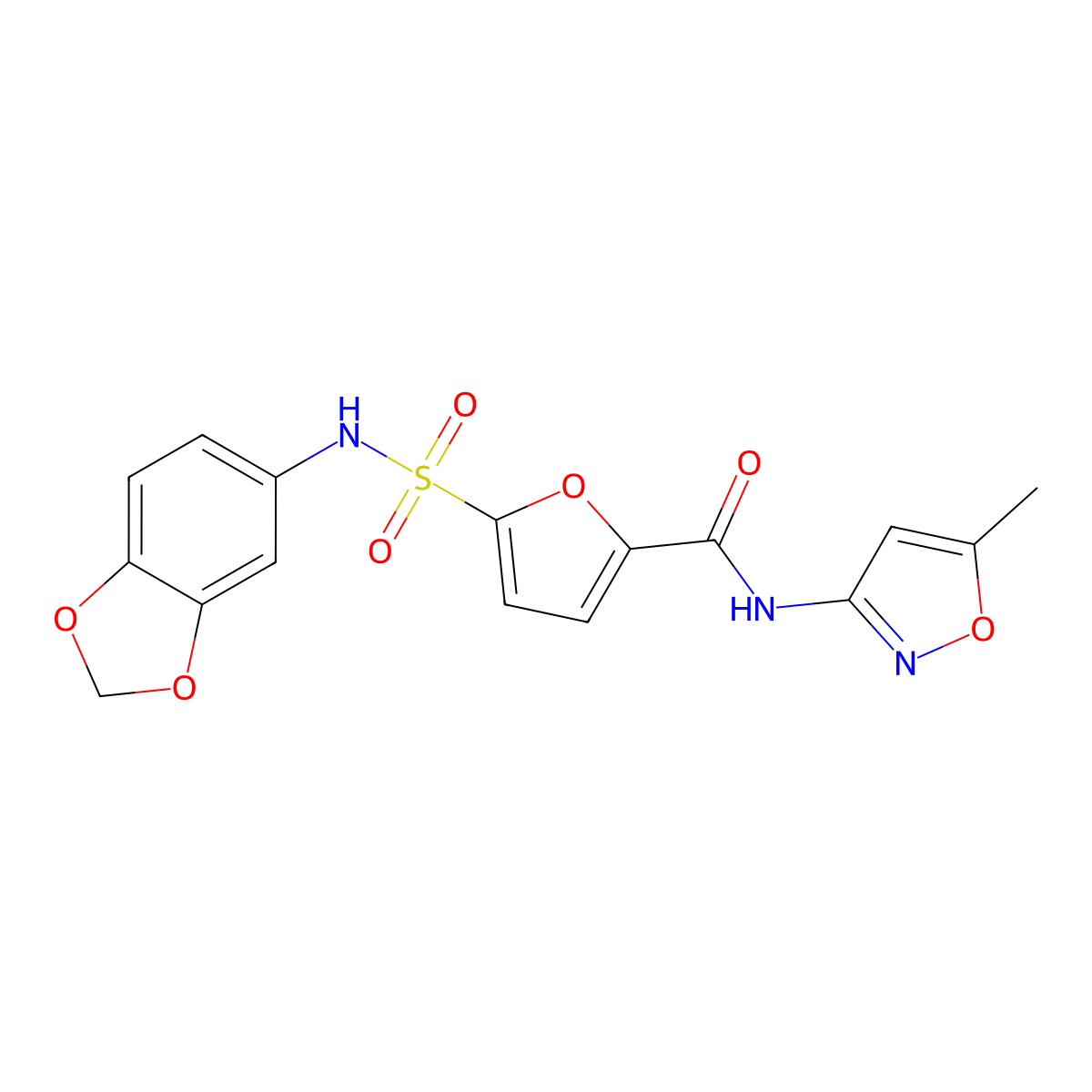 5-(N-(benzo[d][1,3]dioxol-5-yl)sulfamoyl)-N-(5-methylisoxazol-3-yl)furan-2-carboxamide molecular structure, CAS 1170954-11-6