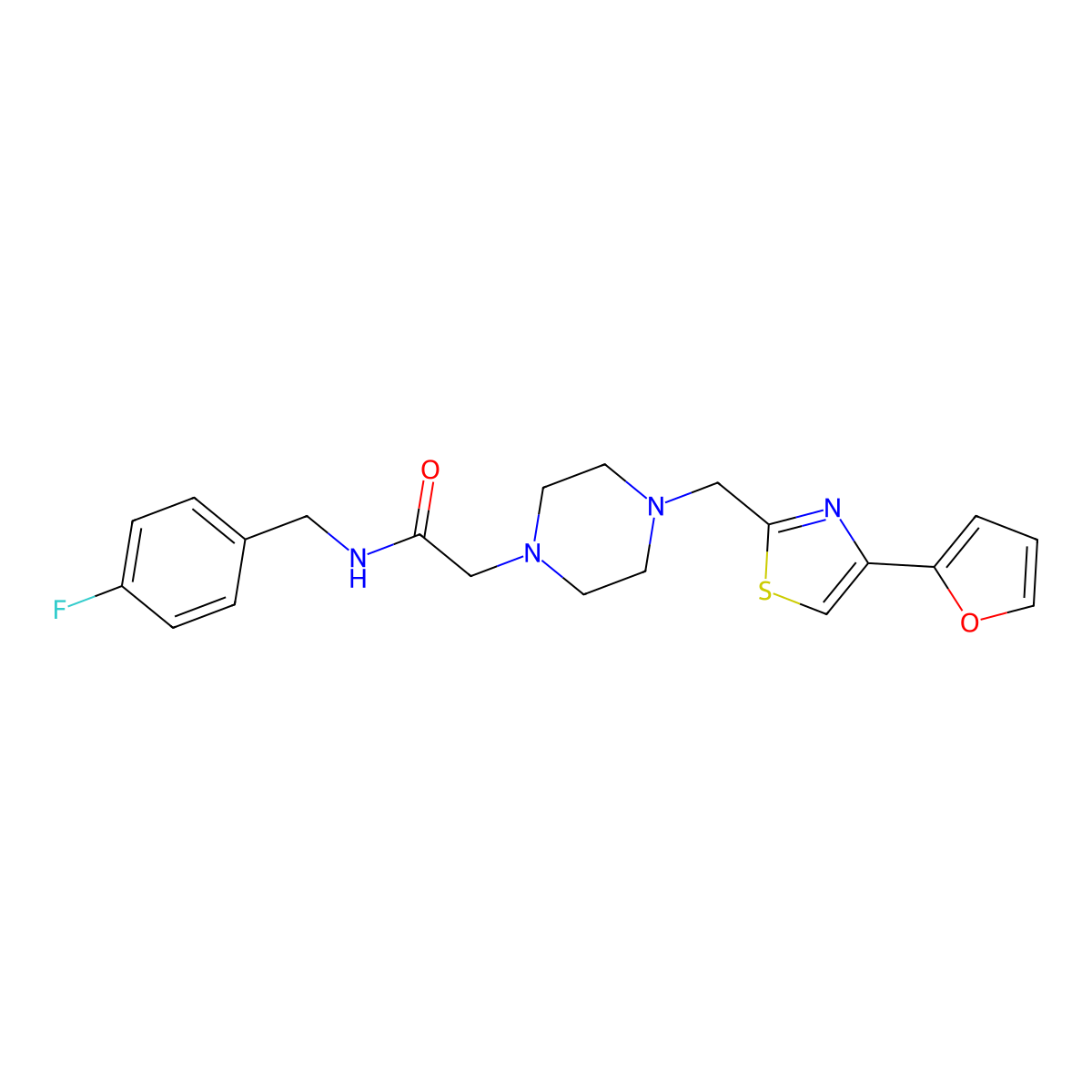 N-(p-fluorophenyl)methyl(4-{[4-(2-furyl)-1,3-thiazol-2-yl]methyl}-1-piperazinyl)acetamide molecular structure, CAS 1170954-64-9