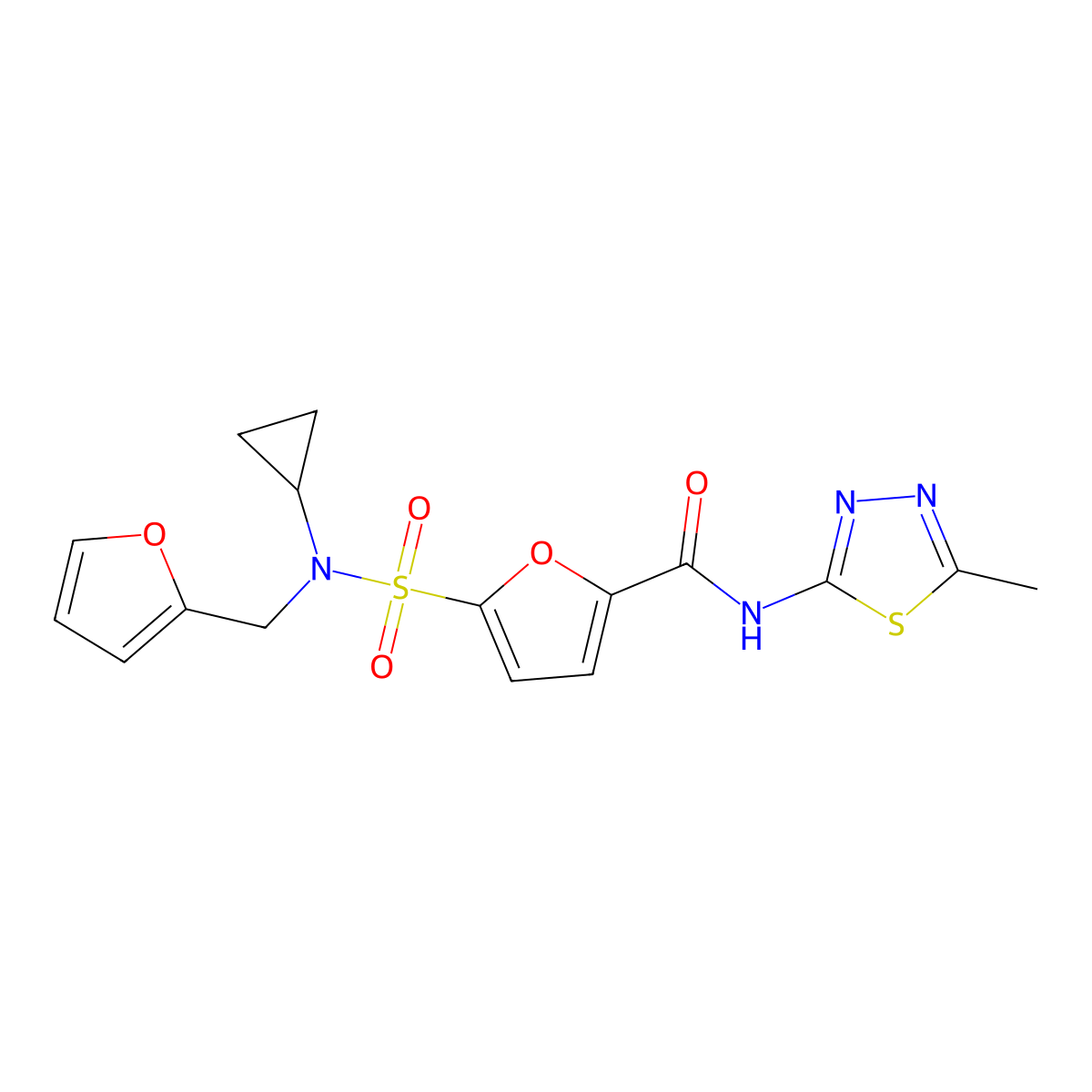 5-(N-cyclopropyl-N-(furan-2-ylmethyl)sulfamoyl)-N-(5-methyl-1,3,4-thiadiazol-2-yl)furan-2-carboxamide molecular structure, CAS 1170954-73-0
