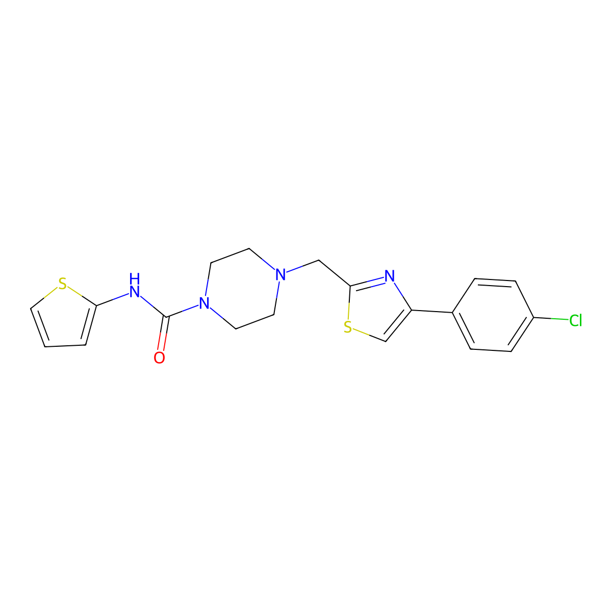 4-((4-(4-chlorophenyl)thiazol-2-yl)methyl)-N-(thiophen-2-yl)piperazine-1-carboxamide molecular structure, CAS 1170956-99-6