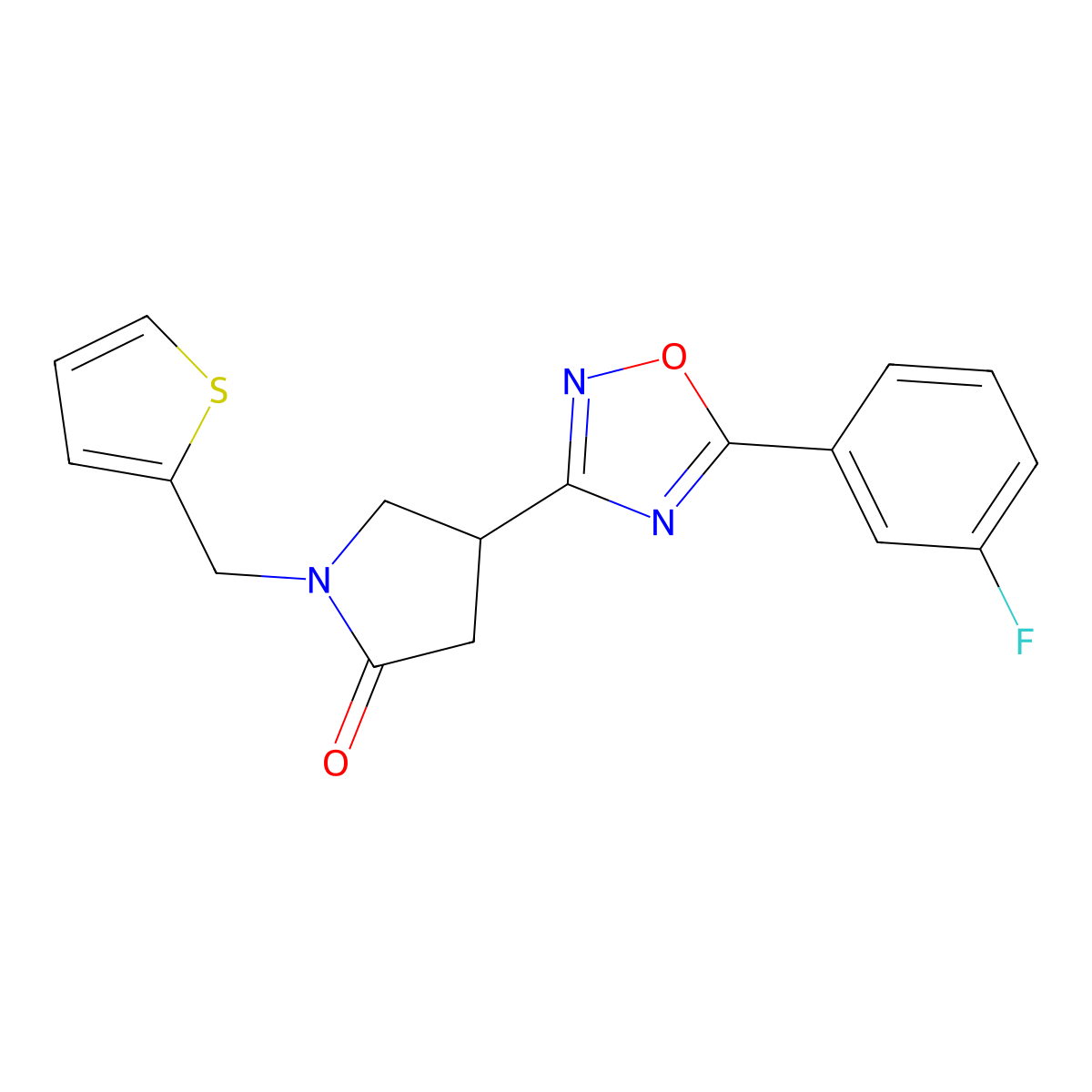 4-(5-(3-Fluorophenyl)-1,2,4-oxadiazol-3-yl)-1-(thiophen-2-ylmethyl)pyrrolidin-2-one molecular structure, CAS 1170957-58-0