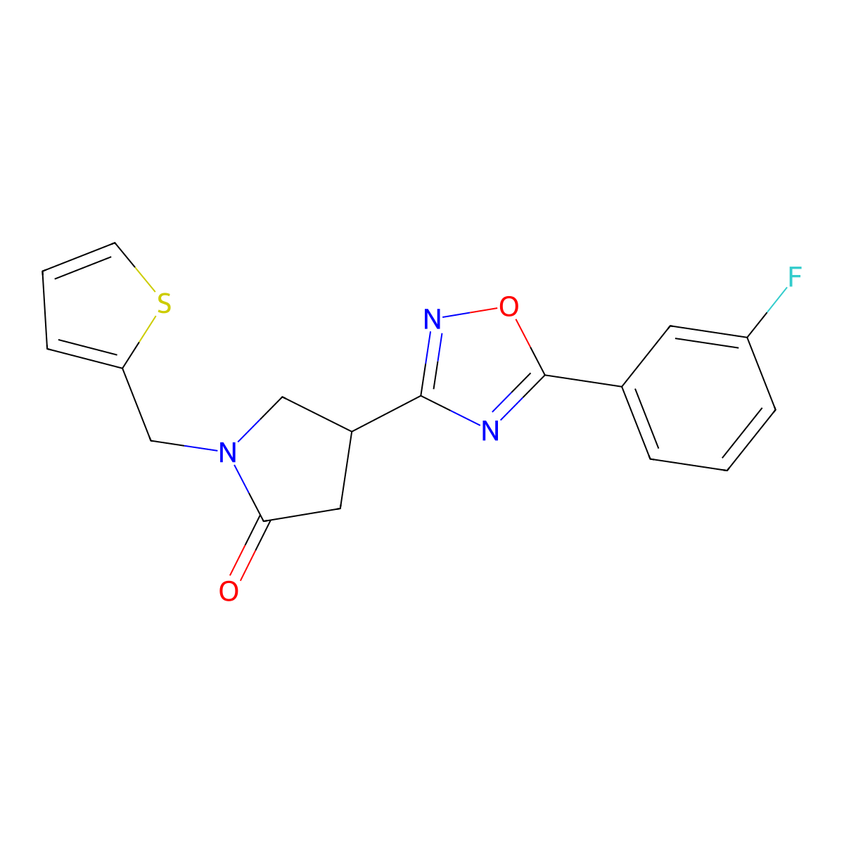 4-(5-(3-Fluorophenyl)-1,2,4-oxadiazol-3-yl)-1-(thiophen-2-ylmethyl)pyrrolidin-2-one molecular structure, CAS 1170957-58-0