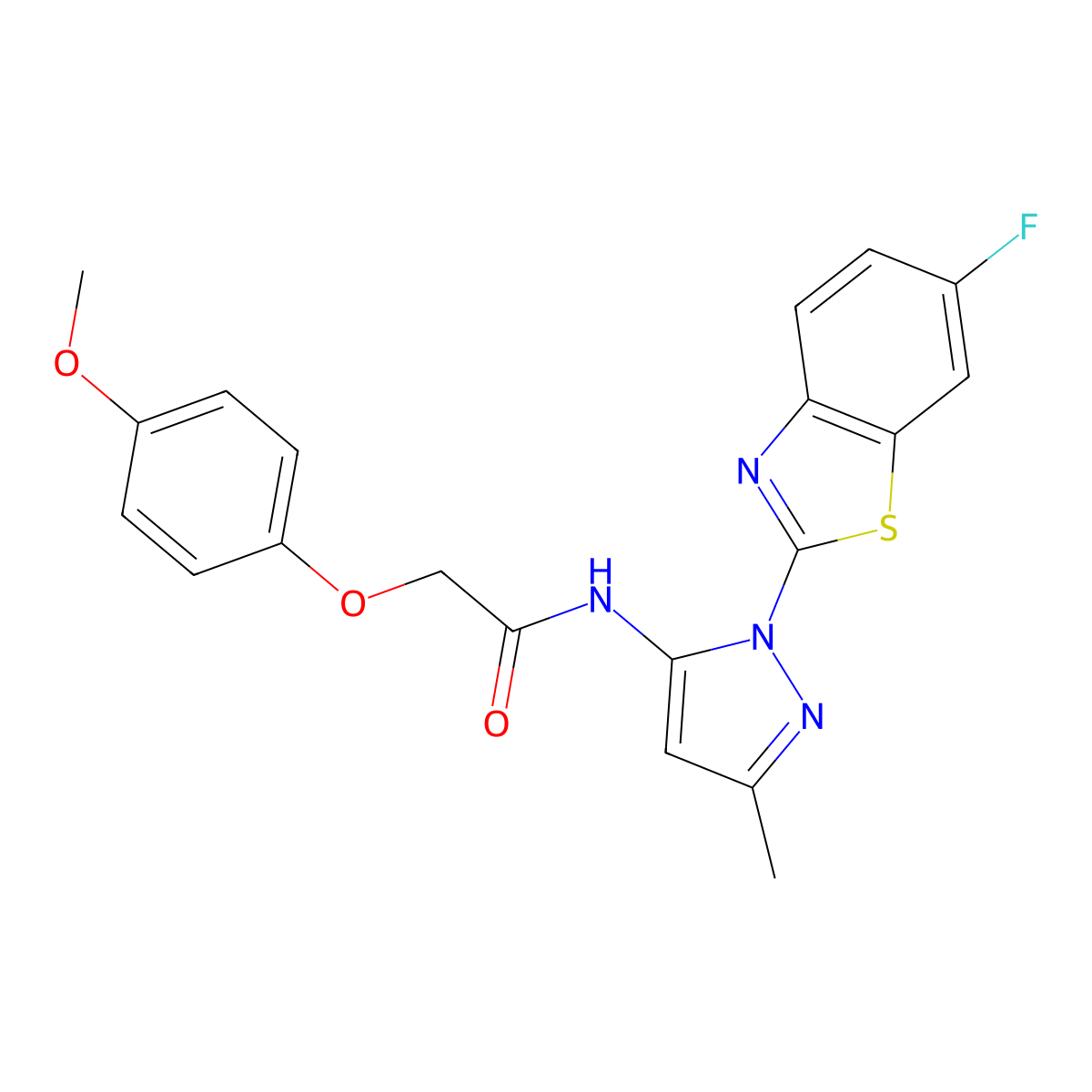 N-(1-(6-fluorobenzo[d]thiazol-2-yl)-3-methyl-1H-pyrazol-5-yl)-2-(4-methoxyphenoxy)acetamide molecular structure, CAS 1170957-81-9