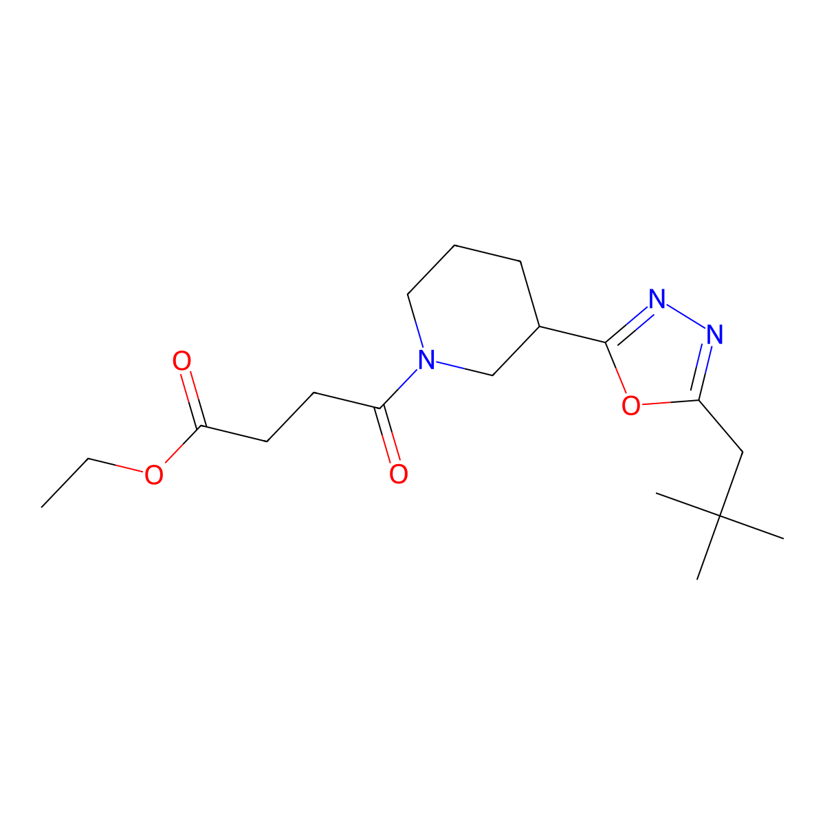 Ethyl 4-(3-(5-neopentyl-1,3,4-oxadiazol-2-yl)piperidin-1-yl)-4-oxobutanoate molecular structure, CAS 1170958-75-4